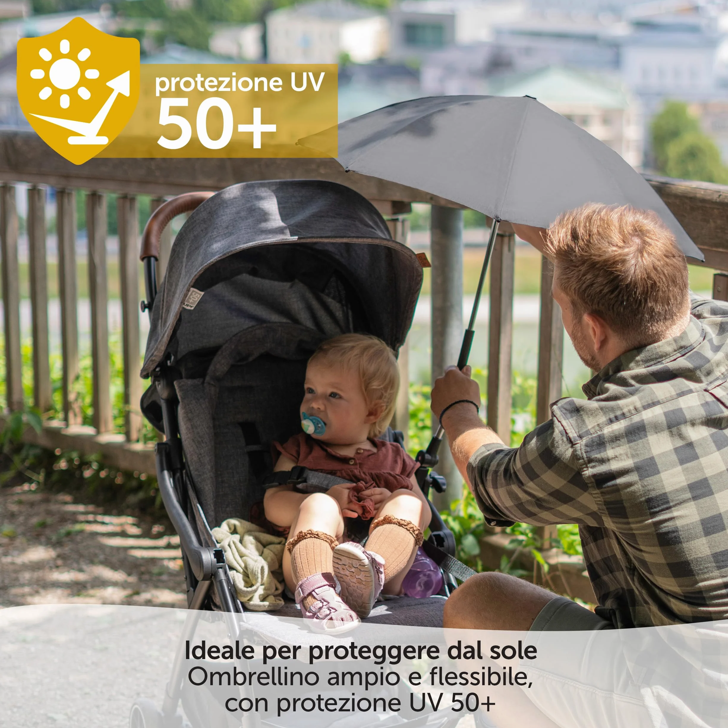 Zamboo Ombrellino Passeggino Universale Anti UV 50+ 73cm Flessibile Telaio Rotondo Ovale