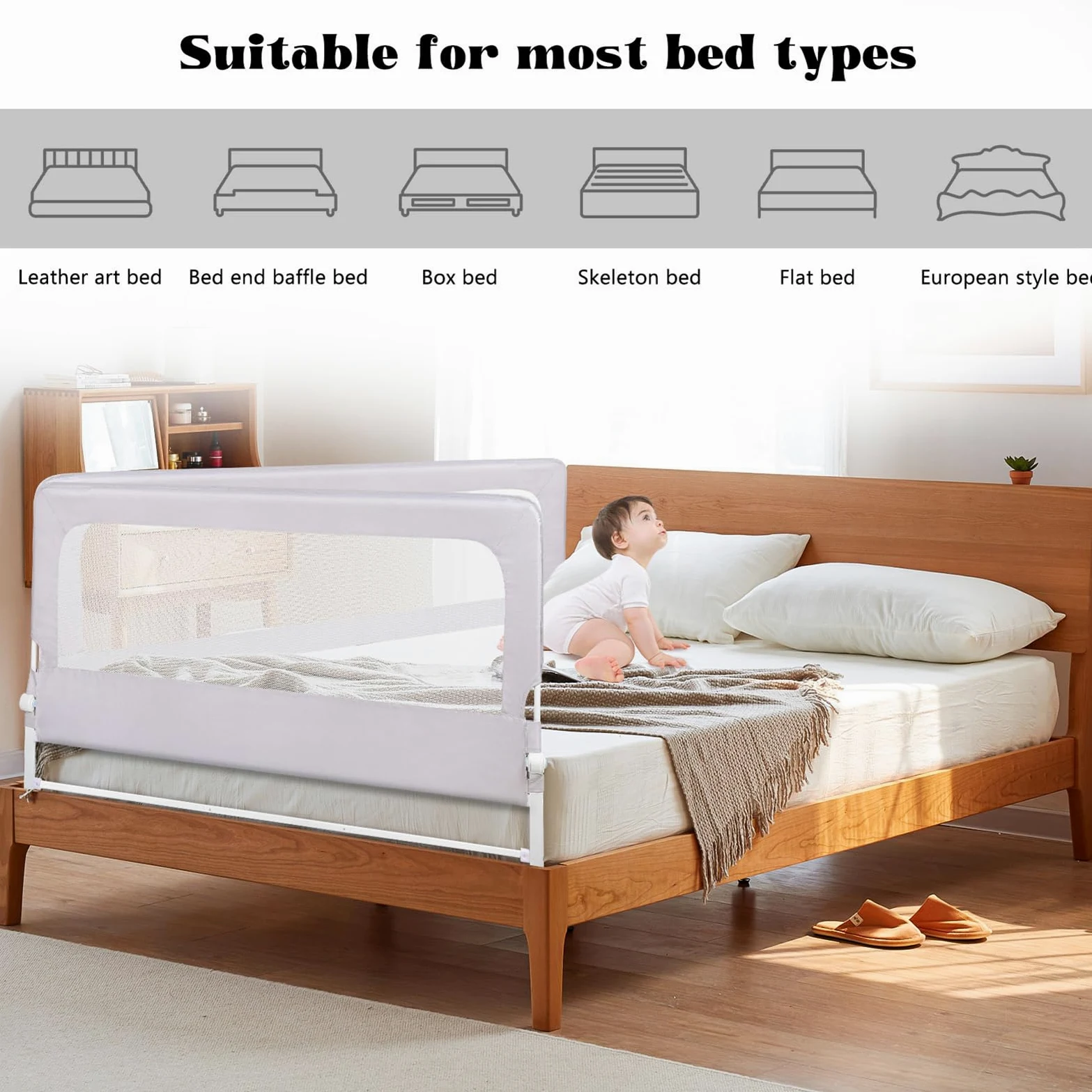 Barriera del letto per bambini, barriera di sicurezza per bambini, letto pieghevole, guida per letto, protezione per bambini, barriera del letto anticaduta, 150/180/200 cm (2, grigio, 180 cm)