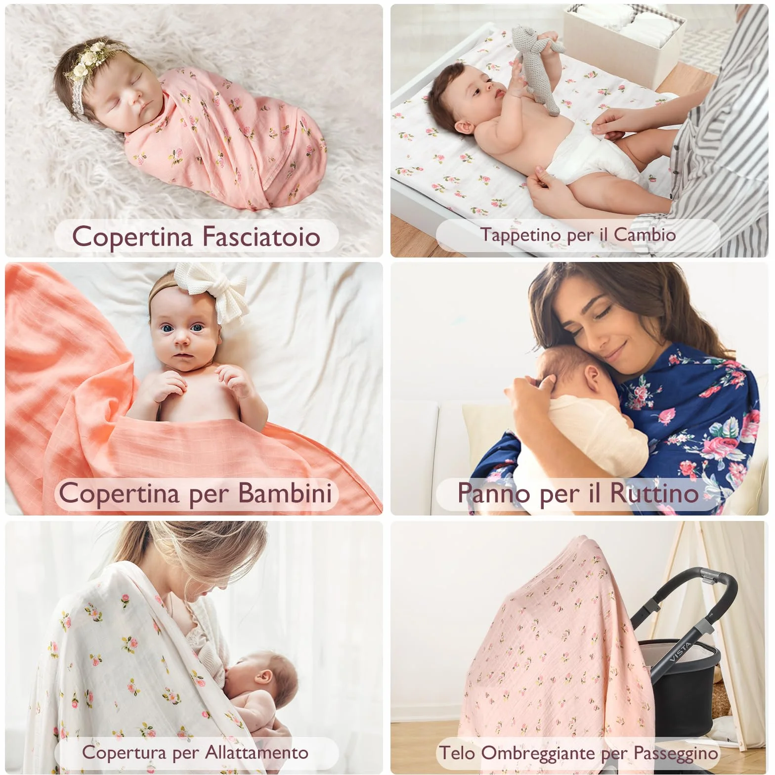 Momcozy Copertina Neonato Mussola 120x120 4 Pezzi Cotone Bambù Morbida Floreale