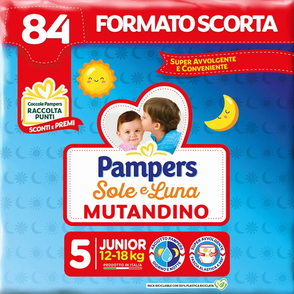 Pampers Sole e Luna Pannolino A Mutandino Junior Taglia 5 (12-18 Kg) 84 Pannolini