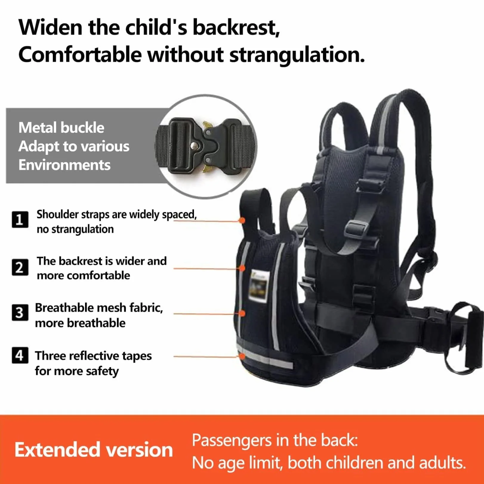 Cablaggio moto per bambini con cintura di sicurezza regolabile 2-12 anni