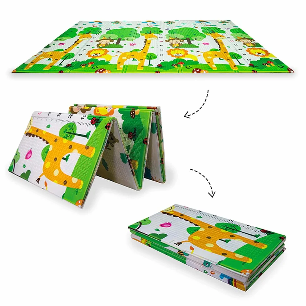 OLIVO.shop Tappeto gioco bambini pieghevole, Tappeto bambini, tappeto gioco neonato reversibile e non tossico, Tappeto cameretta 150x200 cm PLAY (GIRAFFA/CIRCO)