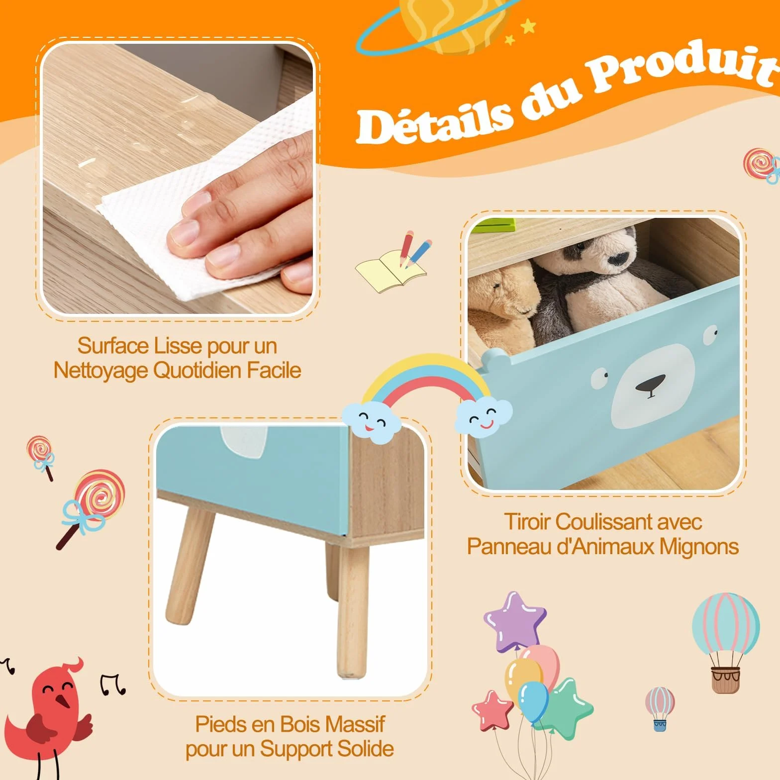 Libreria per Bambini RELAX4LIFE 3 Ripiani 40x30x85 cm Legno Cassetto 2 Scomparti Antiribaltamento 50 kg