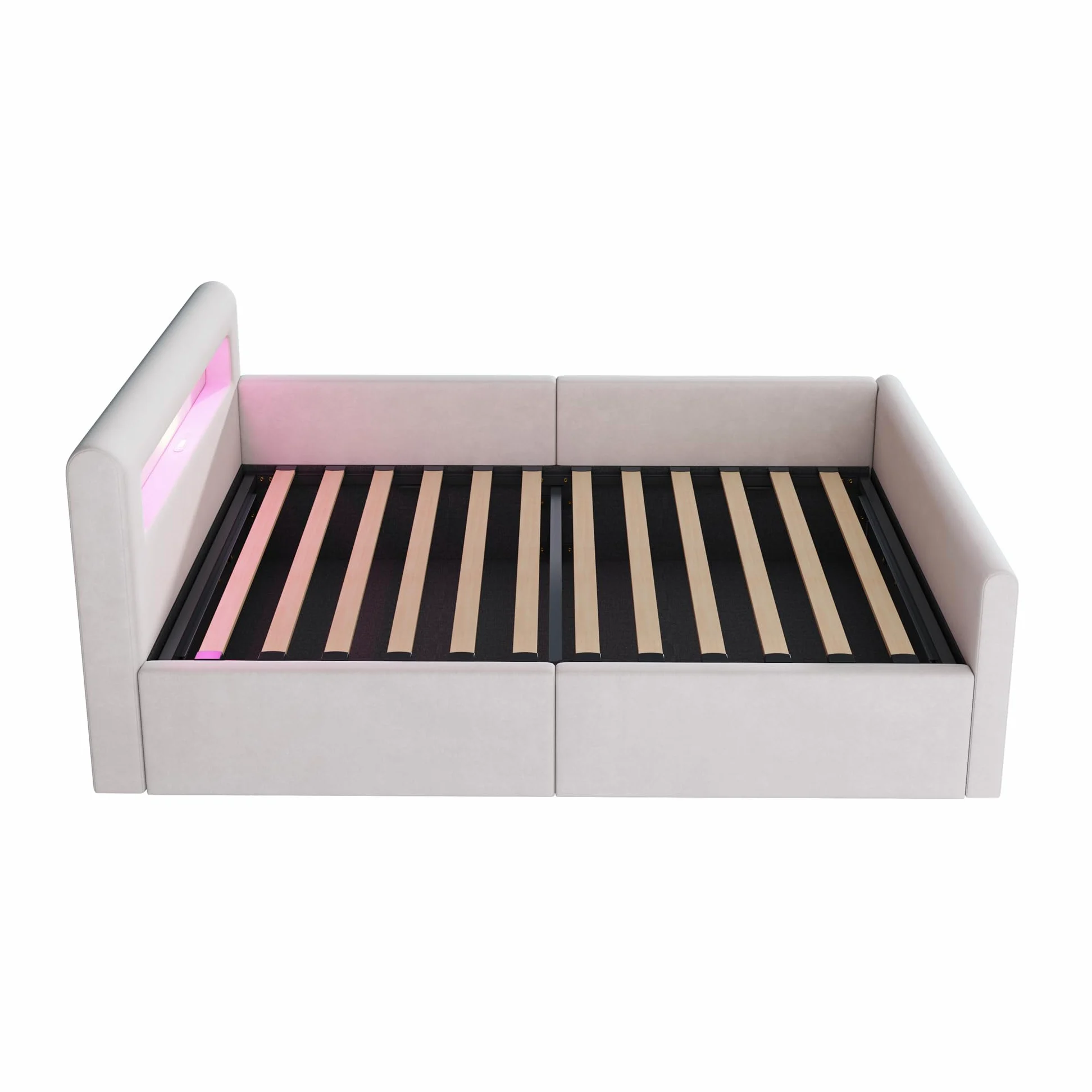 Lubvtti Letto singolo imbottito 90×200cm, Letto contenitore con luce LED e porta USB, Con vano portaoggetti, Letto per bambini con vano contenitore idraulico, Velluto, Beige (materasso non incluso)