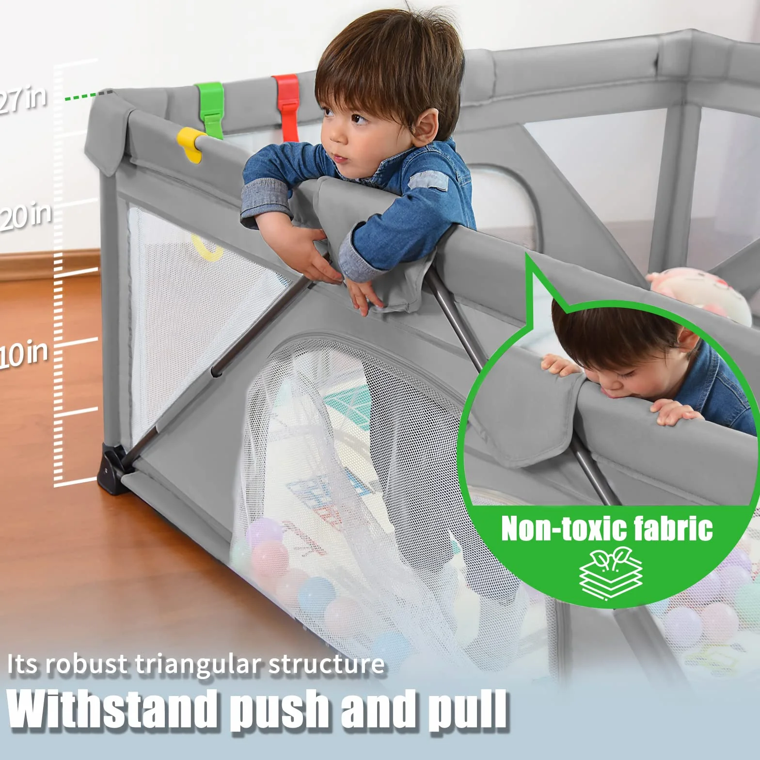 Baby Playpen pieghevole, Heyo.Ja grande cortile di gioco, Playpen per bambini e bambini, Penne da gioco per bambini e bambini con cancello, Indoor & Outdoor penna da gioco portatile (180×180cm)