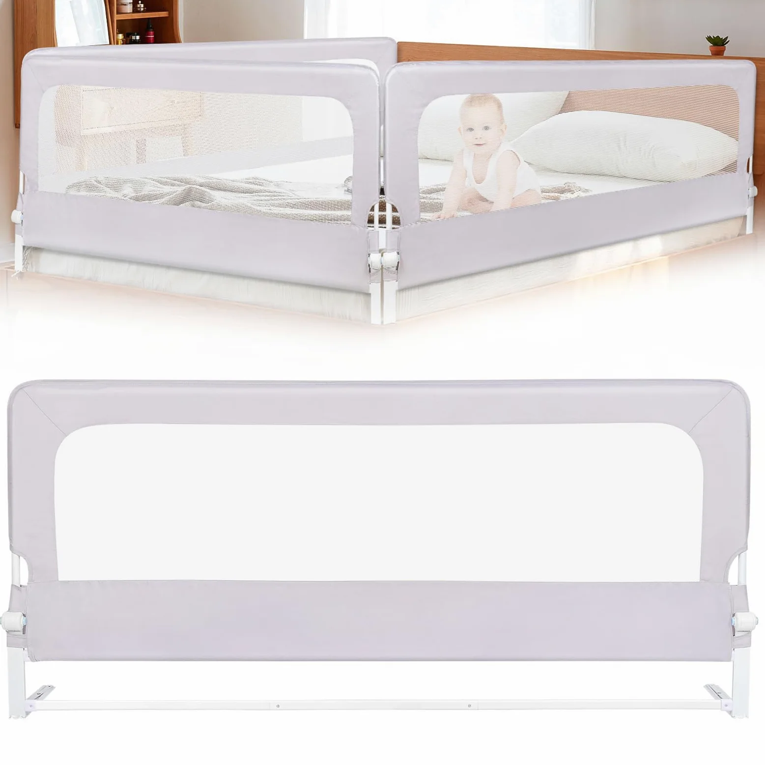 Barriera del letto per bambini, barriera di sicurezza per bambini, letto pieghevole, guida per letto, protezione per bambini, barriera del letto anticaduta, 150/180/200 cm (2, grigio, 180 cm)