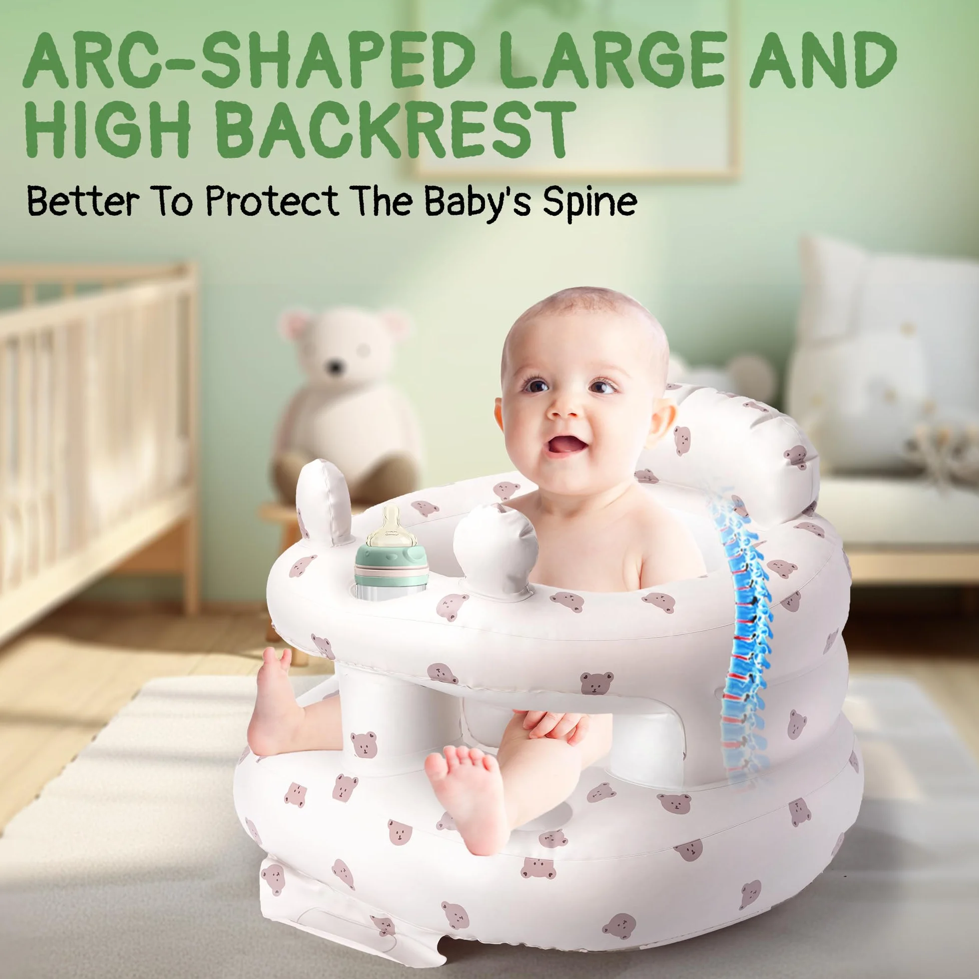 Sit Me Up Seggiolino gonfiabile per bambini 3-36 mesi con pompa aria integrata senza BPA facile da pulire orso
