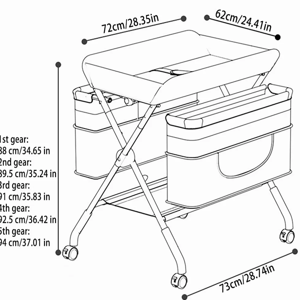 Fasciatoio Portatile Neonato,Fasciatoio Pieghevole con Ruote e Cestino Portaoggetti,Tavolo Cambio Pannolini Multifunzionale,Altezza Regolabile,Verde