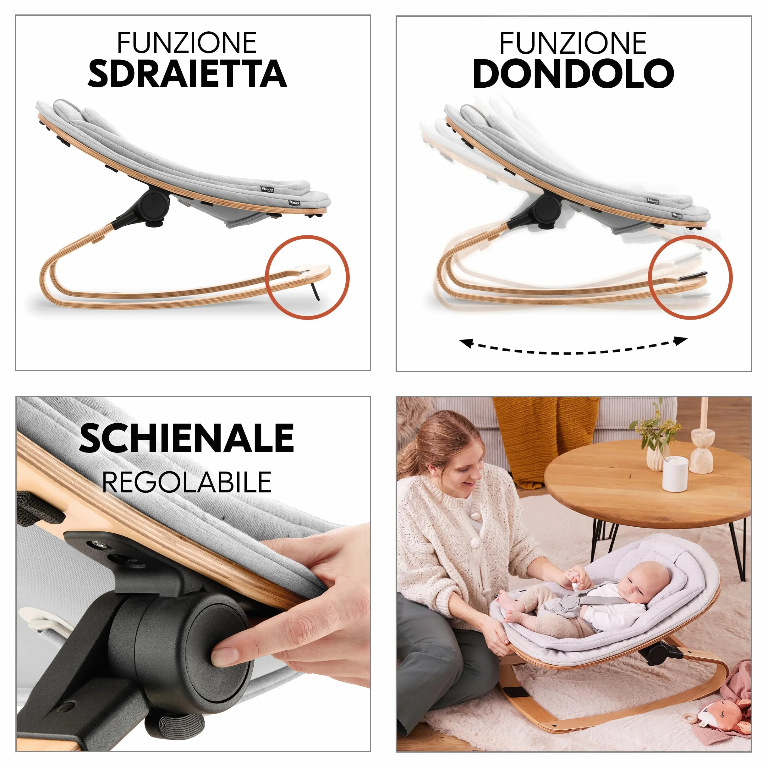 hauck Seggiolone Alpha+ Newborn Set Eco Bouncer - Seggiolone Pappa Bimbi in Legno dalla Nascita con Sdraietta Neonato 2in1 Regolabile e Cuscino - Naturale