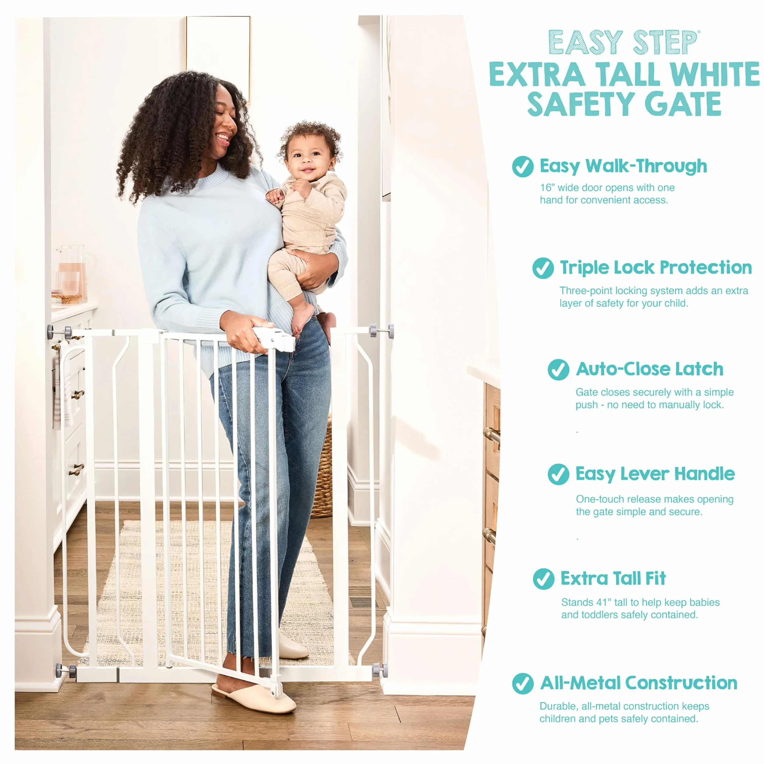 Regalo Safety Extra Tall Baby Gate 91.4cm for Doorways Stairs, Fits Openings 73.6-90cm, Pressure Mounted