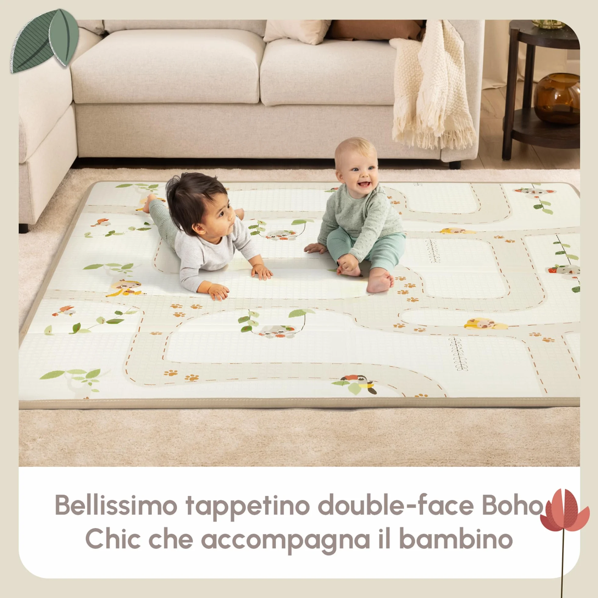 Tiny Love Tappeto Pieghevole Gioco Bambini XL in Schiuma, Tappetino Neonato, 0+ Mesi, Double-face, Leggero e Pieghevole, 150 x 150cm, Morbido e Spesso (1 cm), Impermeabile, Facile da Pulire, Boho Chic