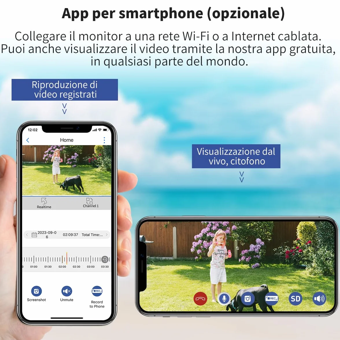 SecuFirst Kit Telecamere Videosorveglianza Esterno,Con monitor Touch Screen da 7",Lavora senza wifi,2K telecamere senza fili da esterno.64 GB di memoria,Nessun costo di abbonamento.