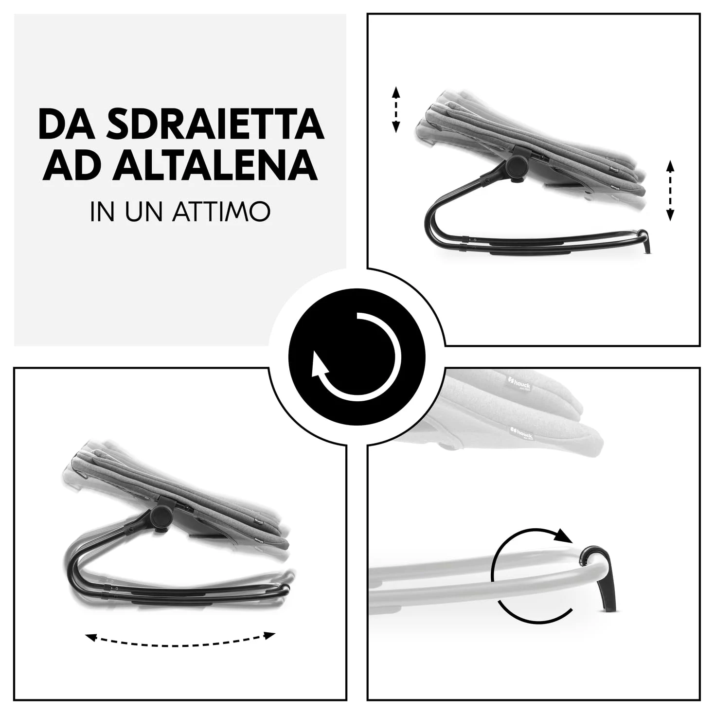 hauck Sdraietta Neonato 3in1 Per Seggiolone Pappa Alpha+, Beta+ e Arketa - Ergonomico Dondolo Neonato da 0 Mesi Fino a 15 kg, Con Cintura 5 Punti, Riduttore e Rivestimento in Cotone - Grigio Melange