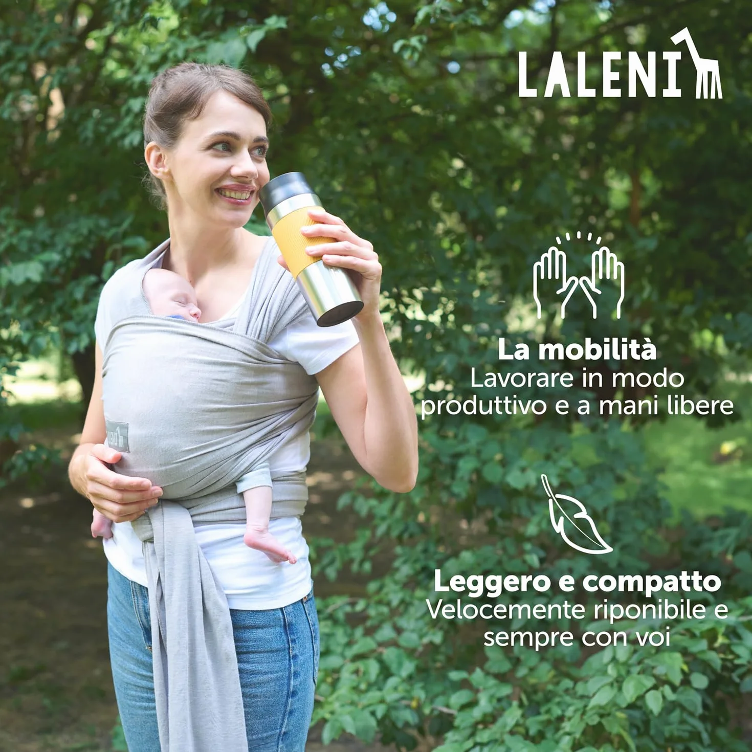 Laleni Fascia Porta Bebe Neonato in Morbido Cotone, Certificata OEKO-TEX, Lunga 5,10m, Fino a 15kg, Grigio Chiaro