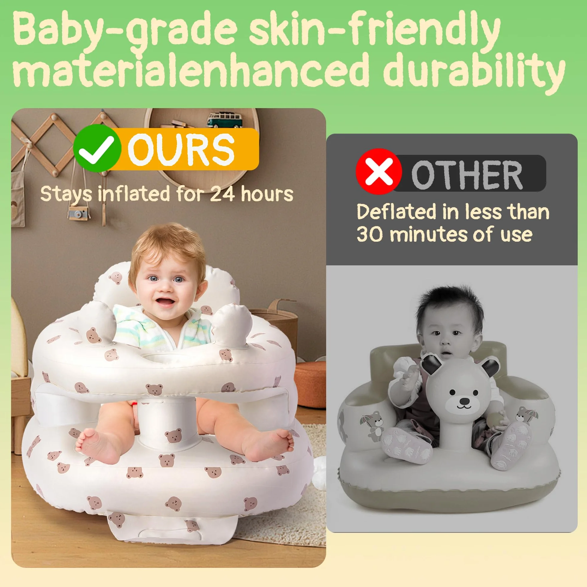 Sit Me Up Seggiolino gonfiabile per bambini 3-36 mesi con pompa aria integrata senza BPA facile da pulire orso