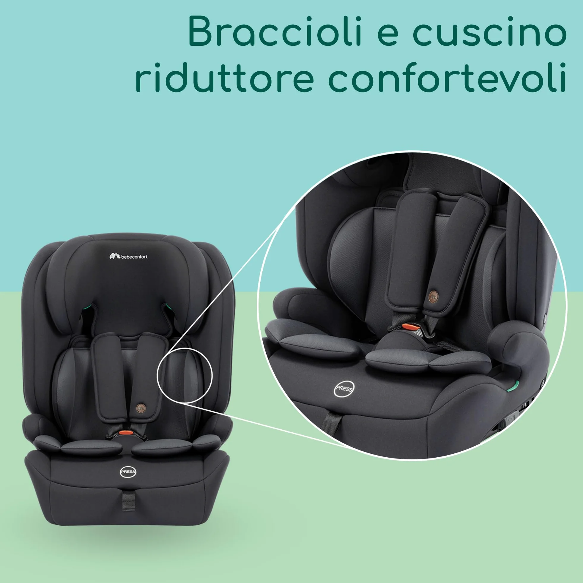 Bebeconfort EverFix Plus i-Size, Seggiolino Auto 9-36 kg Evolutivo, 15 Mesi-12 Anni, 76-150 cm, Seggiolino Auto ISOFIX, Protezione dagli Impatti Laterali, Poggiatesta 14 Posizioni, Full Black