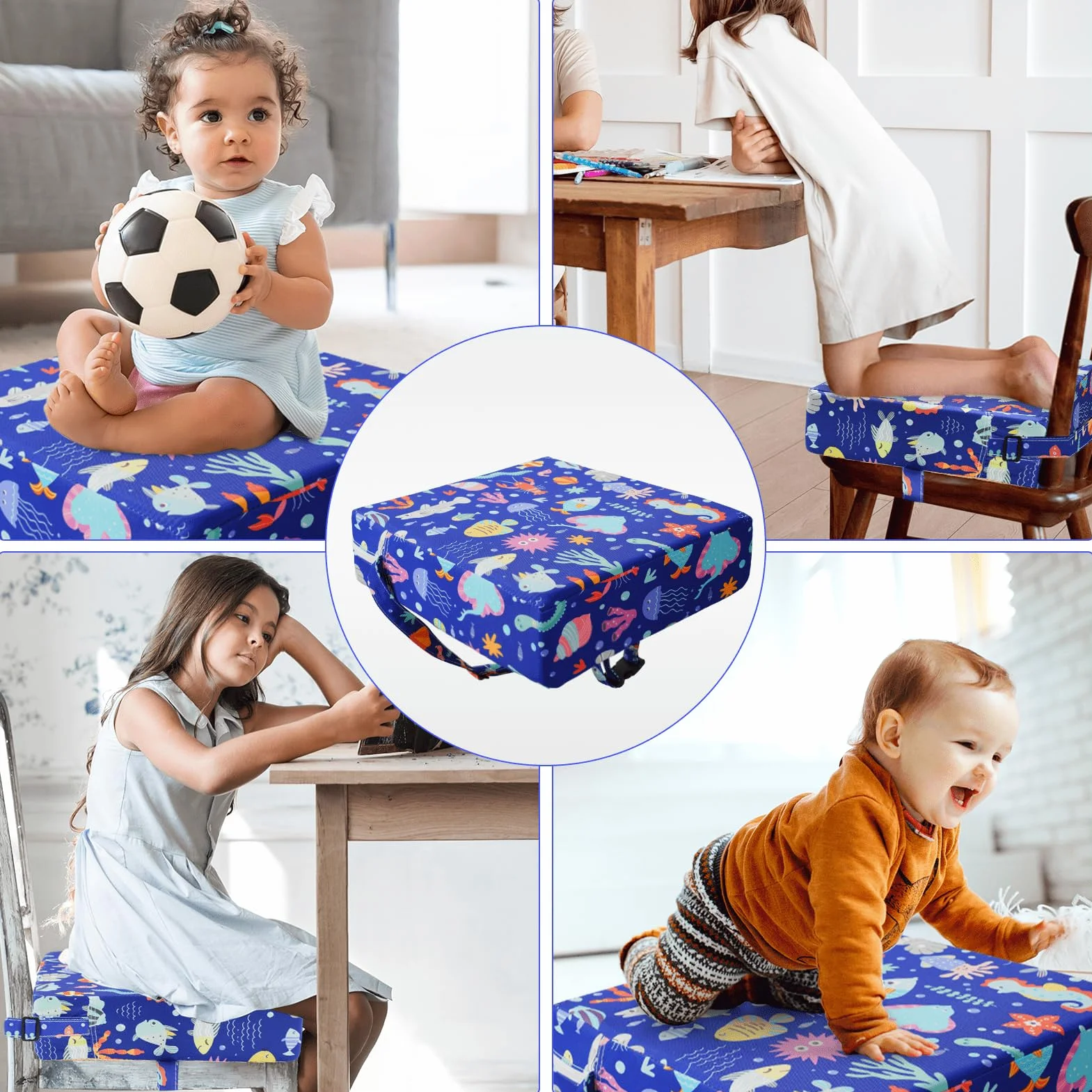 Rialzo da Sedia per Bambini, Cuscino Regolabile con 2 Cinghie