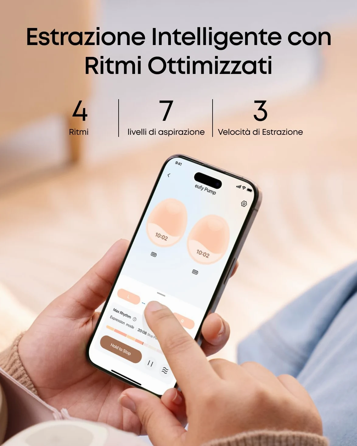Eufy Security E20 Tiralatte Indossabile Riscaldato con 3 livelli HeatFlow™, aspirazione professionale, mani libere, controllo app, anti-perdite, silenzioso e compatto per uso col reggiseno