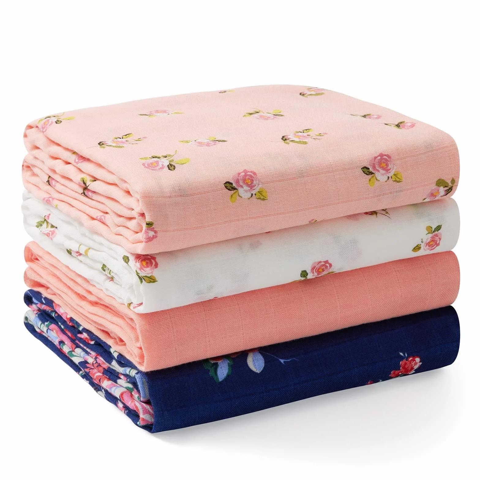 Momcozy Copertina Neonato Mussola 120x120 4 Pezzi Cotone Bambù Morbida Floreale
