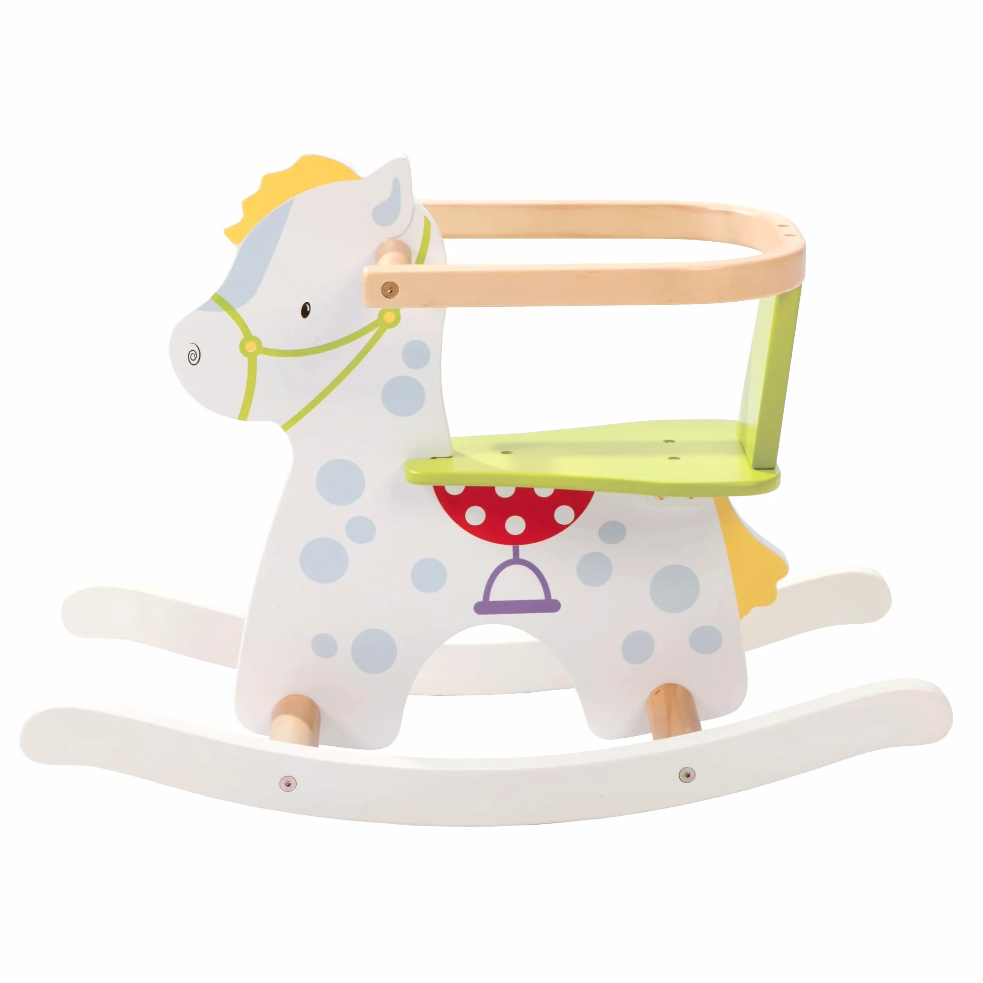 roba Cavallo a Dondolo Kleiner Racker - Anello di Protezione Rimovibile - per Bambini da 12 Mesi in Su - Ideale come Regalo di Compleanno e Natale - Legno Laccato Bianco