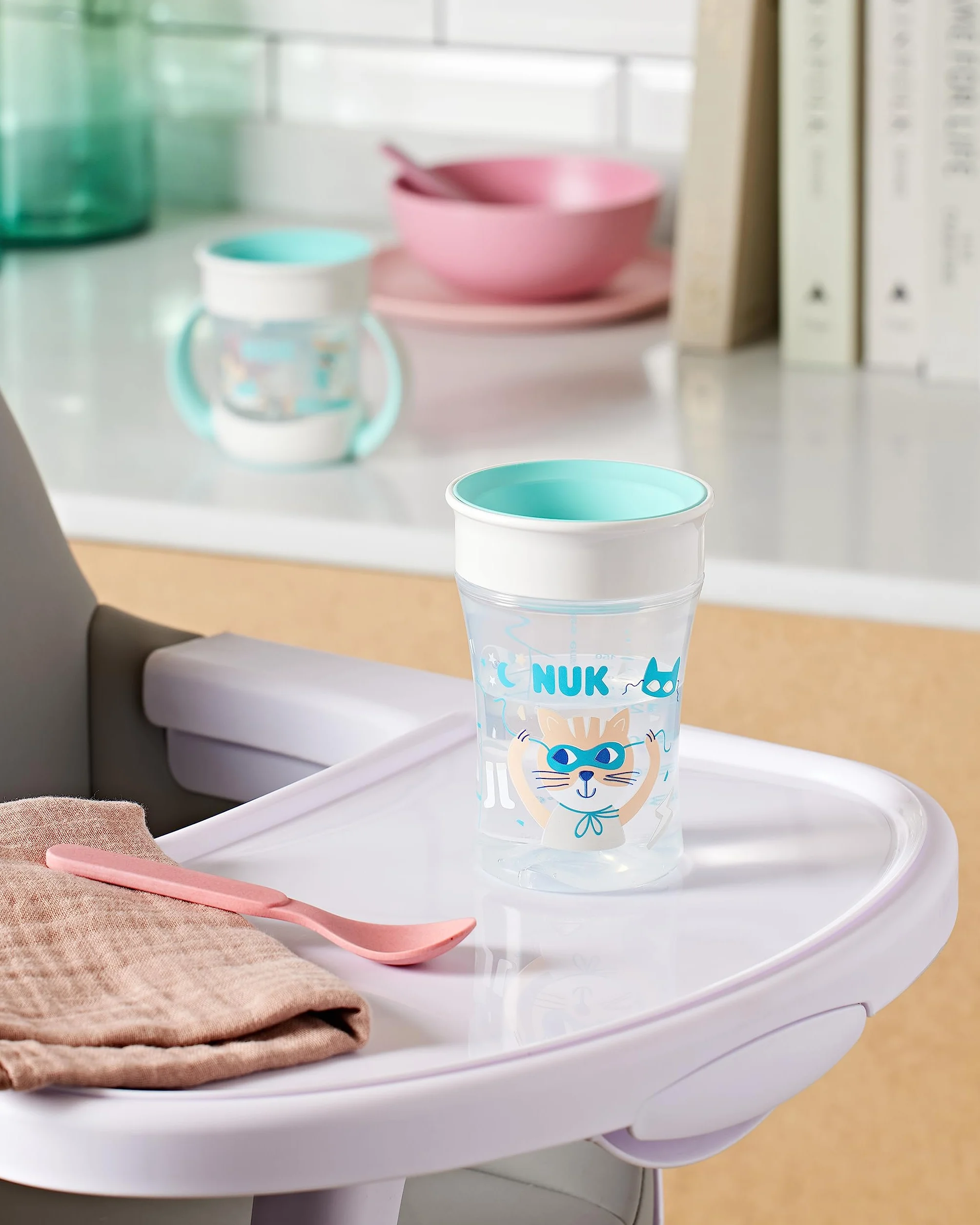 NUK Magic Cup e Mini Magic Bicchiere Antigoccia Duo Set | Bordo anti-rovesciamento a 360° | 6+ mesi | Senza BPA | 230 ml & 160 ml | Turchese
