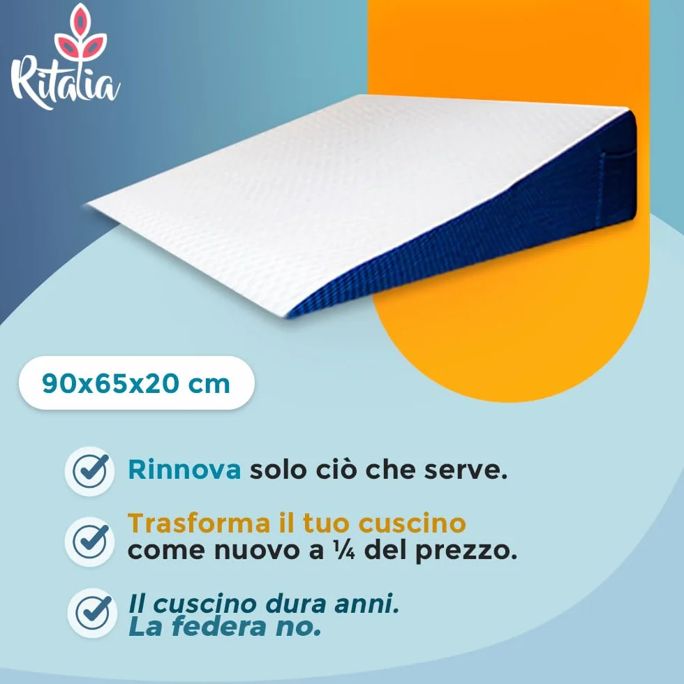 Federa di Ricambio per Cuscino Cuneo 90x65x20 Bambù OEKO-TEX Lavabile