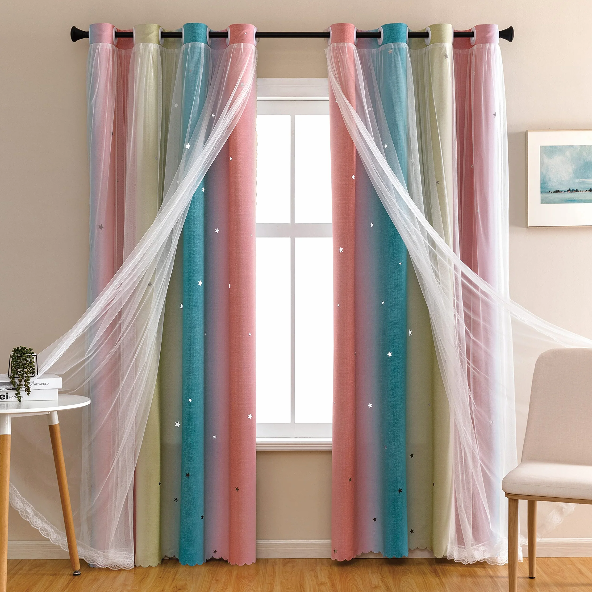 XiDi Dream Star Tende oscuranti per cameretta bambini principesse rosa blu 86x160 cm