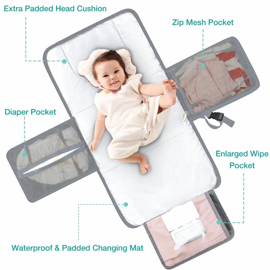 Lekebaby Pieghevole Fasciatoio da Viaggio Neonato Portatile con 3 Scomparti Borsa Pannolini Impermeabile Distributore Stoffe