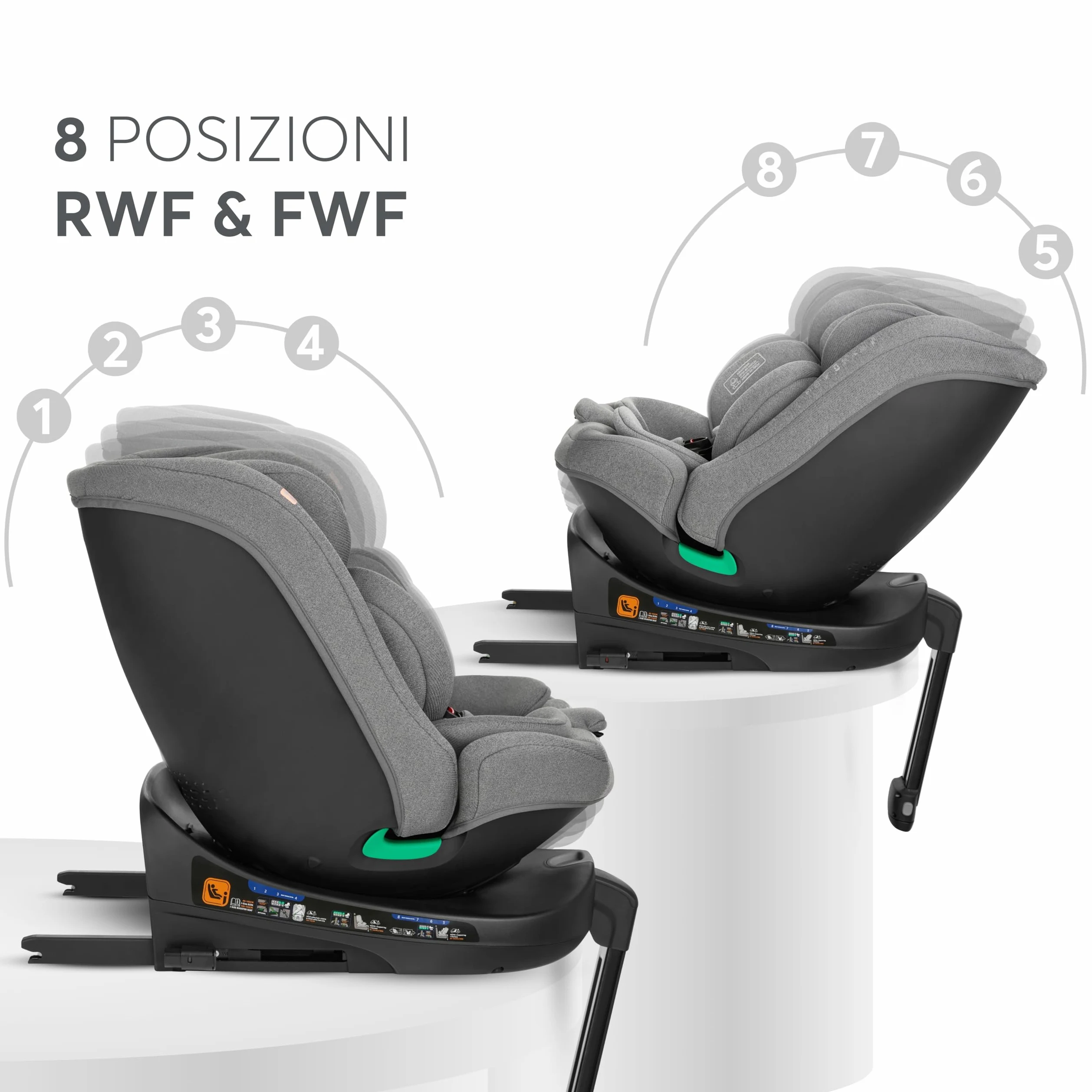 KikkaBoo Seggiolino Auto 0-36 kg i-SECURE, Gruppo 0 1 2 3, ISOFIX, i-Size, Rotante a 360º, 40-150 cm, Da 0 a 12 Anni, 12 Posizioni Poggiatesta, Grigio chiaro