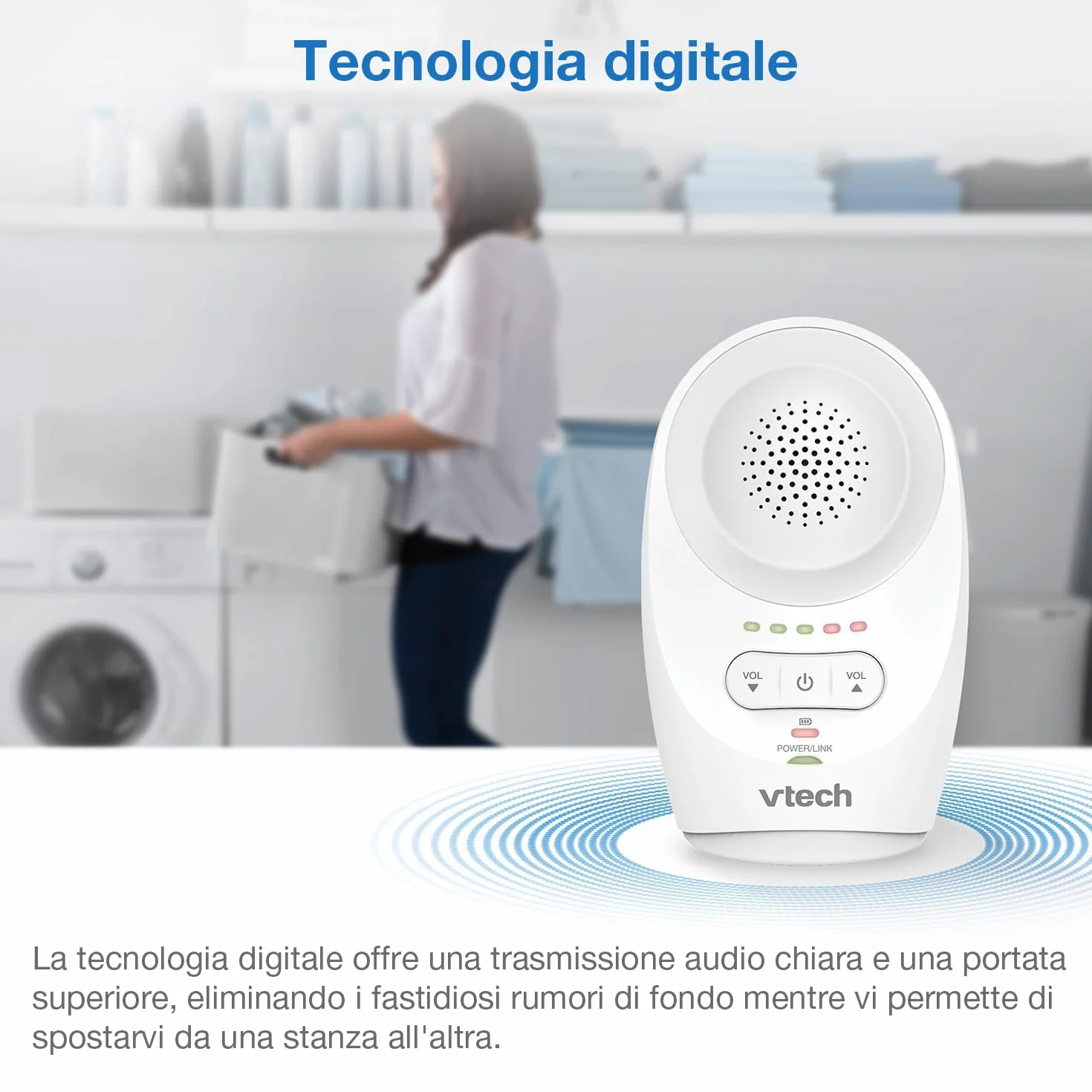 VTech DM1111 Digital Audio Baby Monitor DECT Monitor per Bambini con Rilevamento Livello Rumore e Clip Cintura