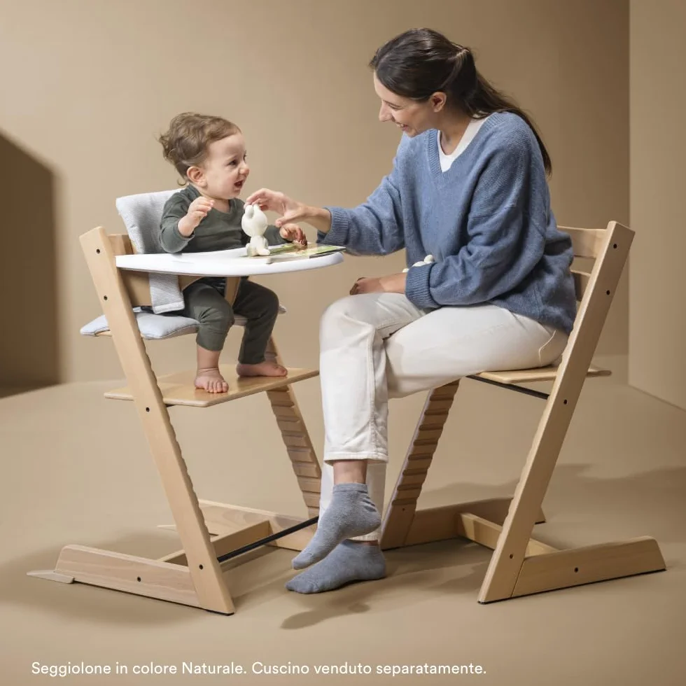 Seggiolone Stokke Tripp Trapp (Glacier Green) Con Vassoio (Bianco) - Include Sedia, Baby Set 2 per Bambini Da 6 a 36 Mesi - Regolabile e Facile Da Pulire