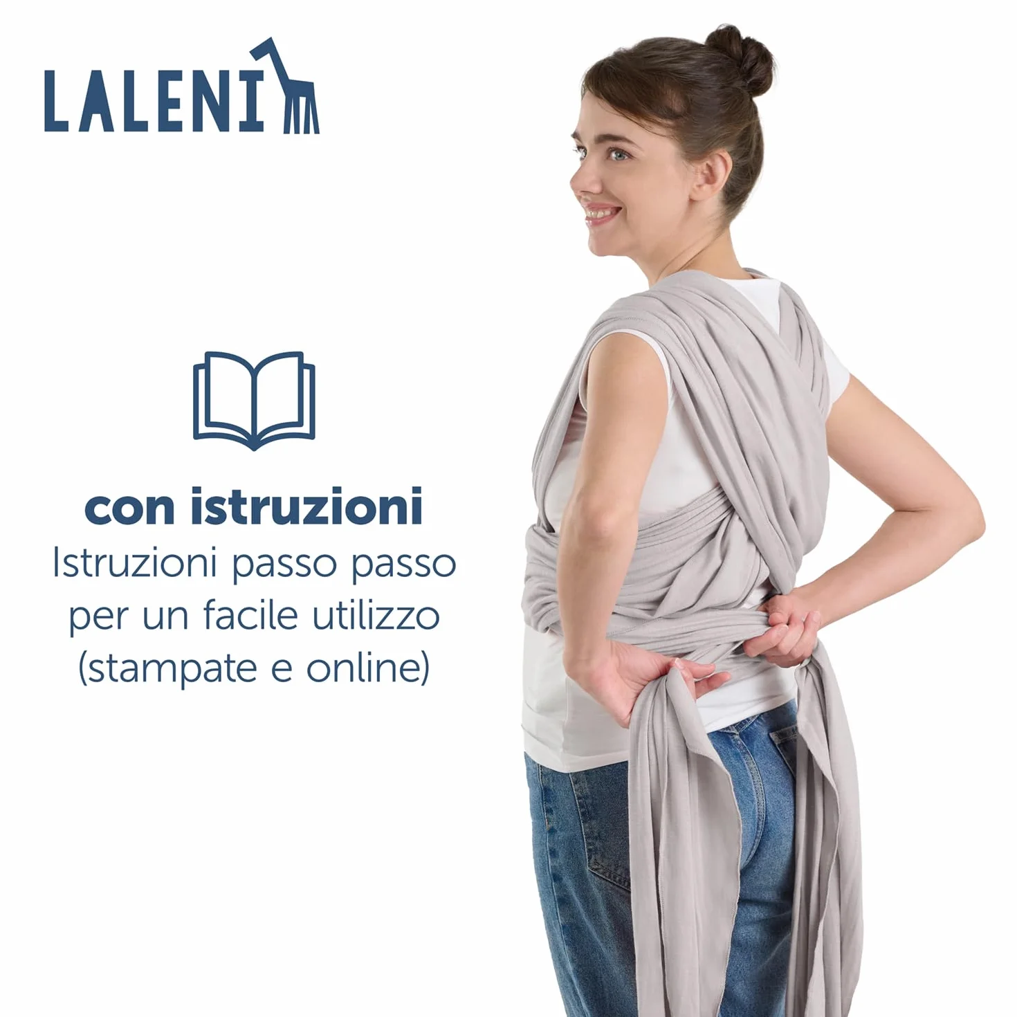 Laleni Fascia Porta Bebe Neonato in Morbido Cotone, Certificata OEKO-TEX, Lunga 5,10m, Fino a 15kg, Grigio Chiaro