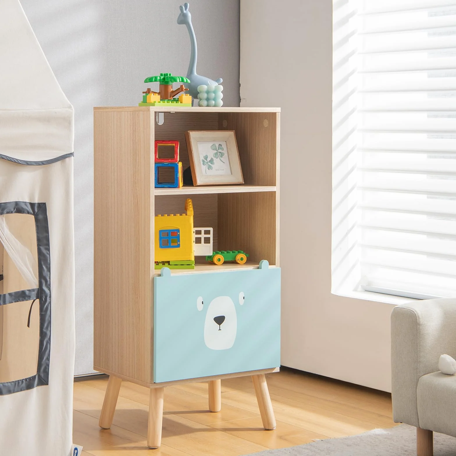 Libreria per Bambini RELAX4LIFE 3 Ripiani 40x30x85 cm Legno Cassetto 2 Scomparti Antiribaltamento 50 kg