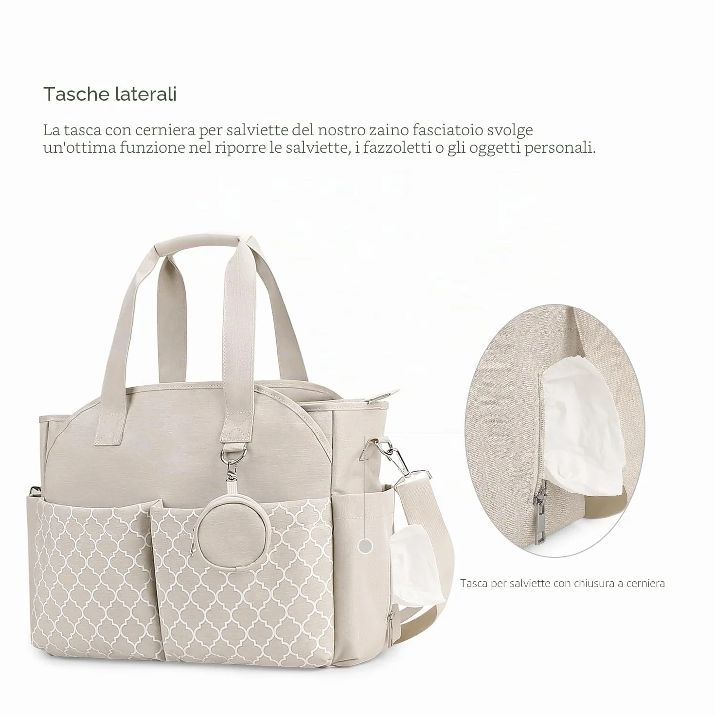 Borsa per pannolini con fasciatoio multifunzione Beige tracolla regolabile