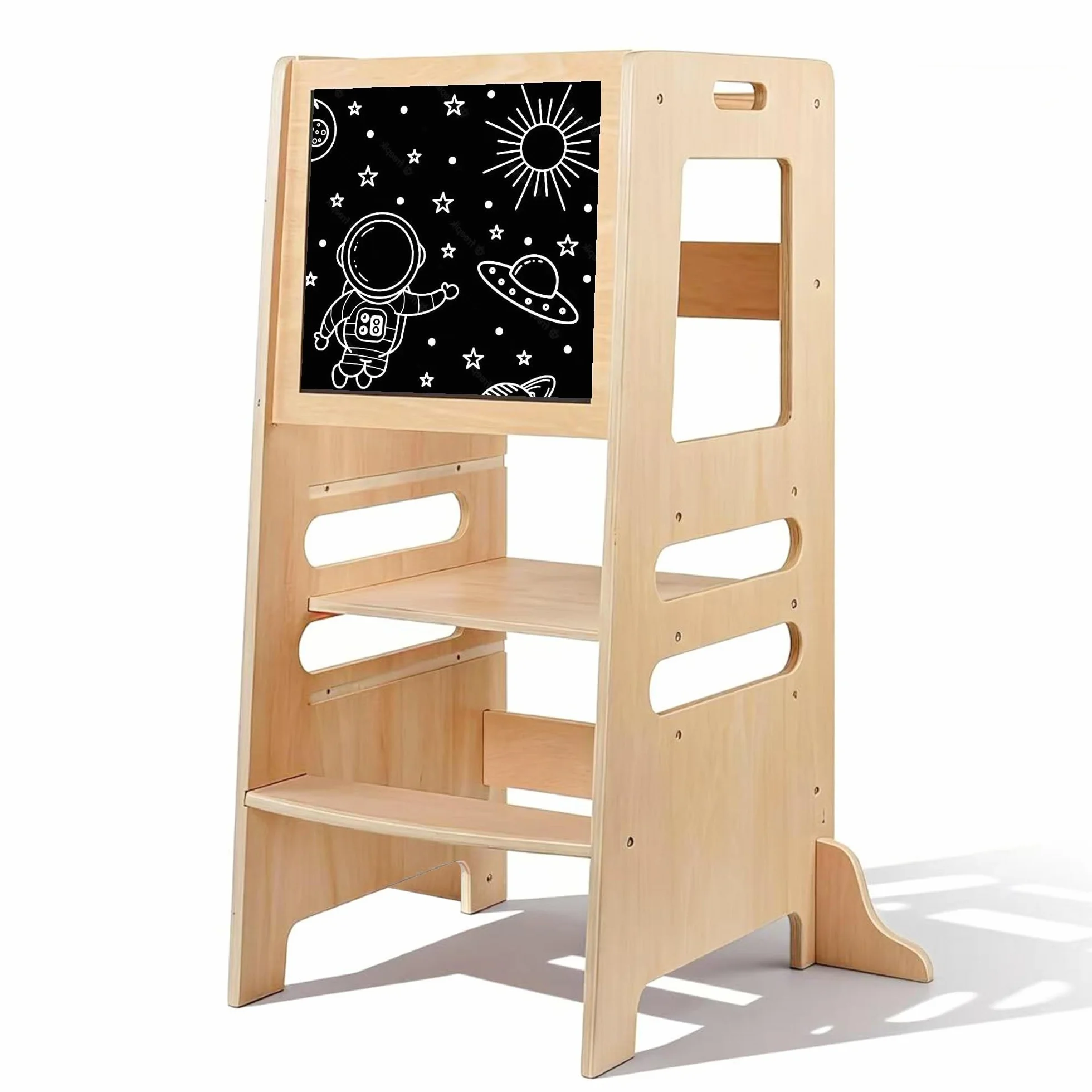 Torre Montessoriana in Legno per Bambini, Sgabello Aiutante da Cucina Regolabile per Età 1–5 Anni, Learning Tower con Barra di Sicurezza per Cucina e Bagno