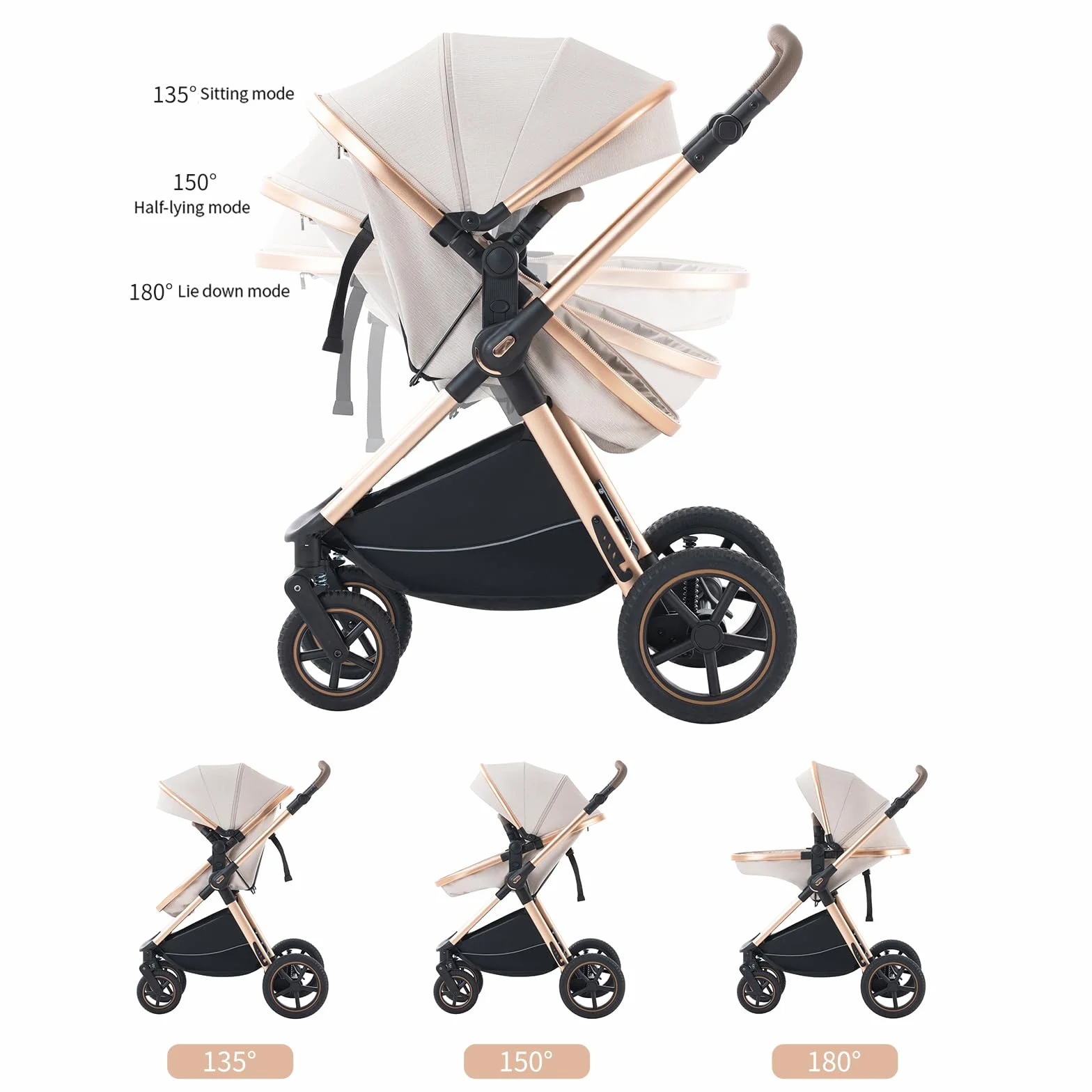 Passeggino 3 in 1 pieghevole,sistema da viaggio completo.Ideale per neonati e bambini fino a 22kg lettino e accessori come gondola (D2 PINK, H2-D)