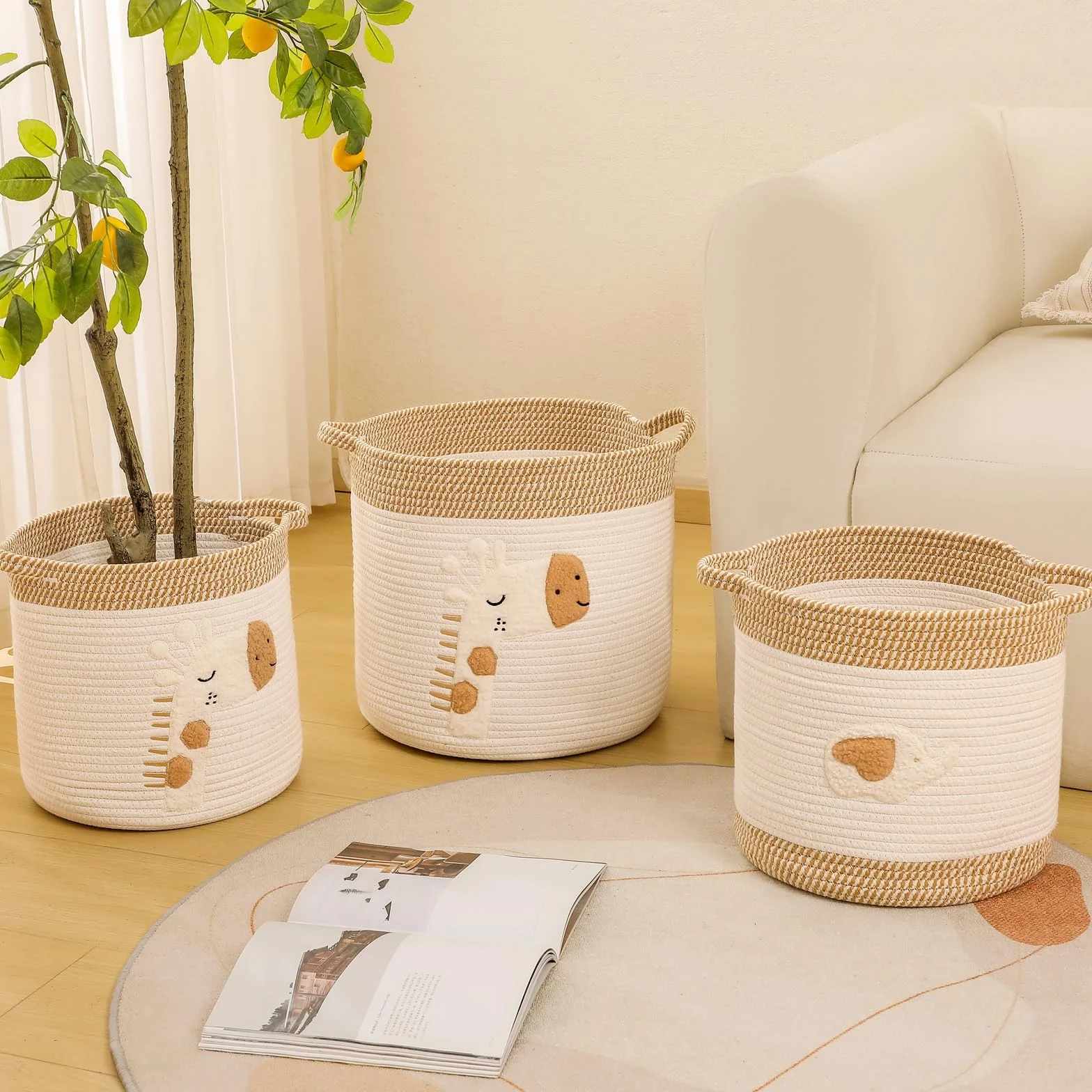 Cestini Portaoggetti Bambini Cesta Contenitore Stoccaggio Giocattoli Corda Cotone Intrecciato Grande Giraffa