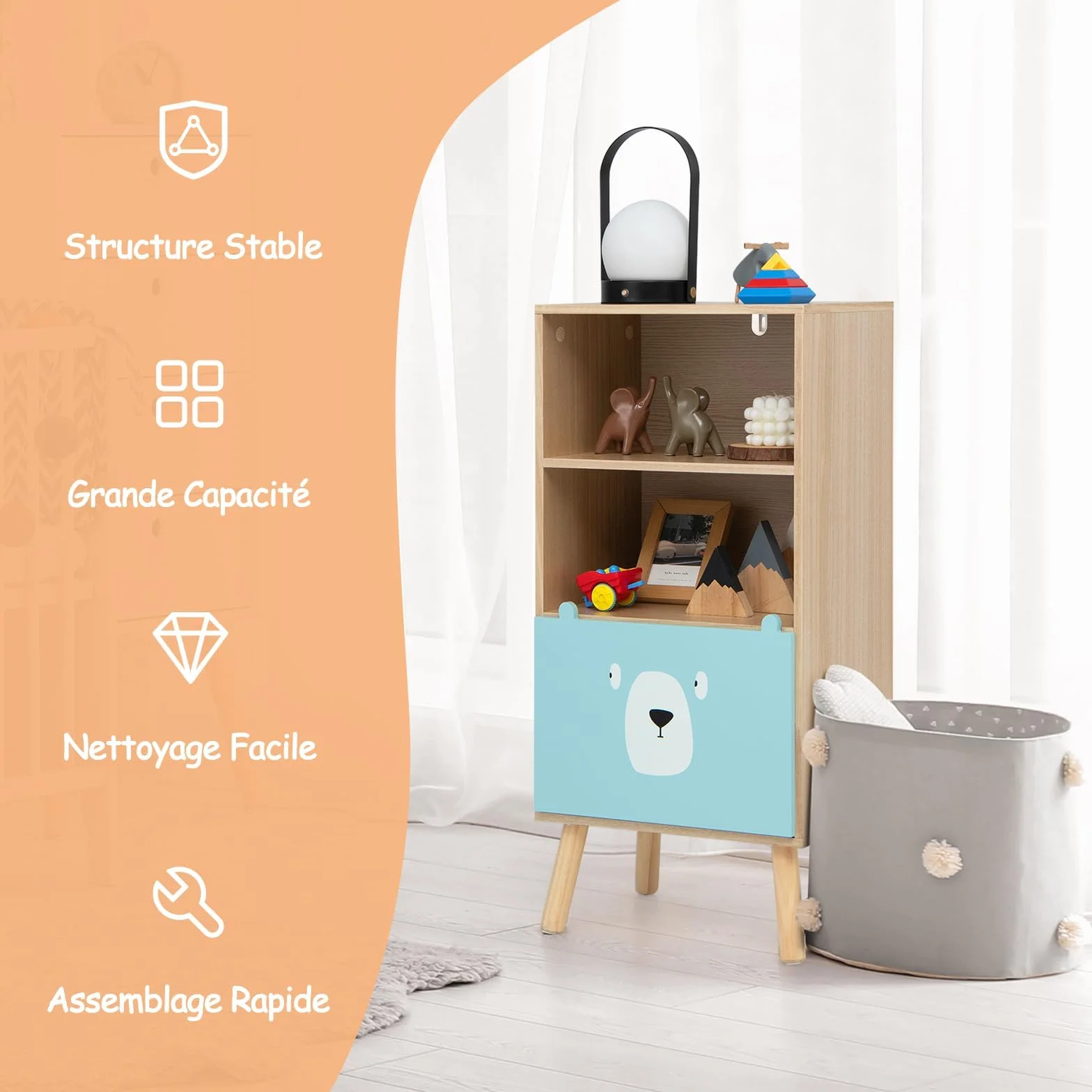 Libreria per Bambini RELAX4LIFE 3 Ripiani 40x30x85 cm Legno Cassetto 2 Scomparti Antiribaltamento 50 kg