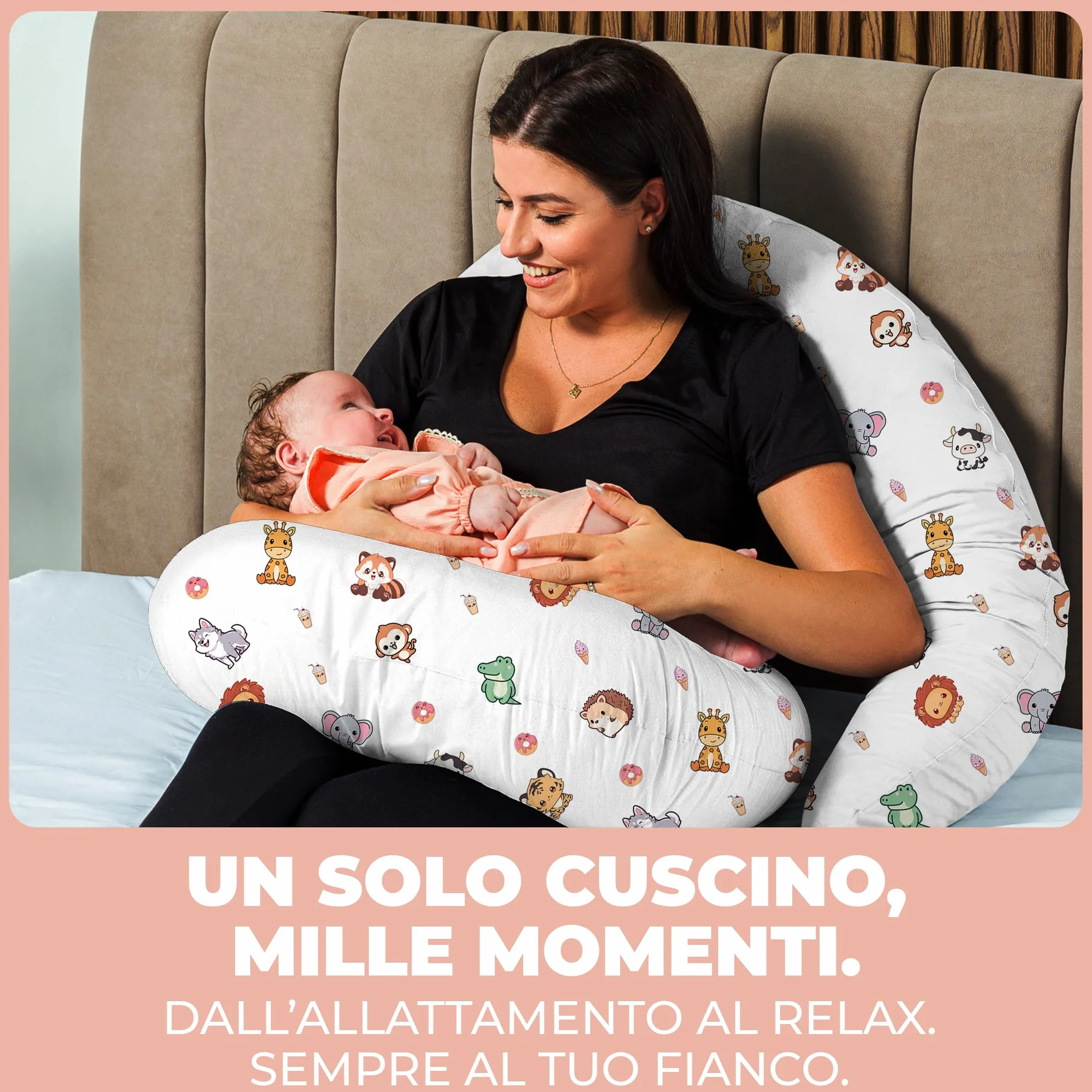 Ciambella Allattamento Neonato con Federa 100% Cotone Morbido Riempimento Ergonomico Supporto Schiena Premaman Lavabile