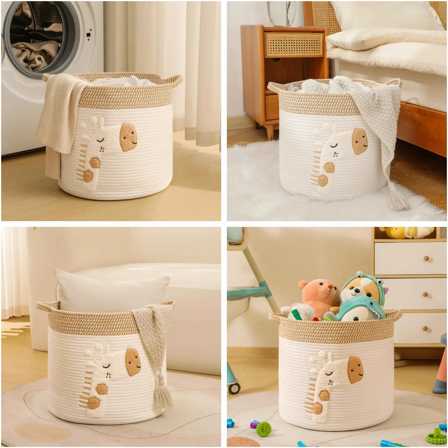 Cestini Portaoggetti Bambini Cesta Contenitore Stoccaggio Giocattoli Corda Cotone Intrecciato Grande Giraffa