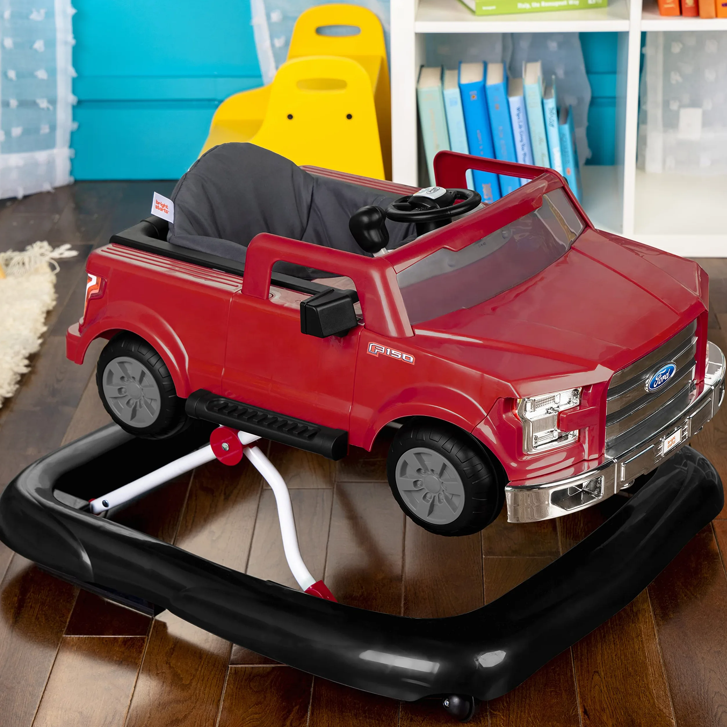 Bright Starts, Ford F-150 4 in 1 rosso, centro attività e girello per bambini con volante rimovibile, neonato, unisex, dai 6 mesi in su