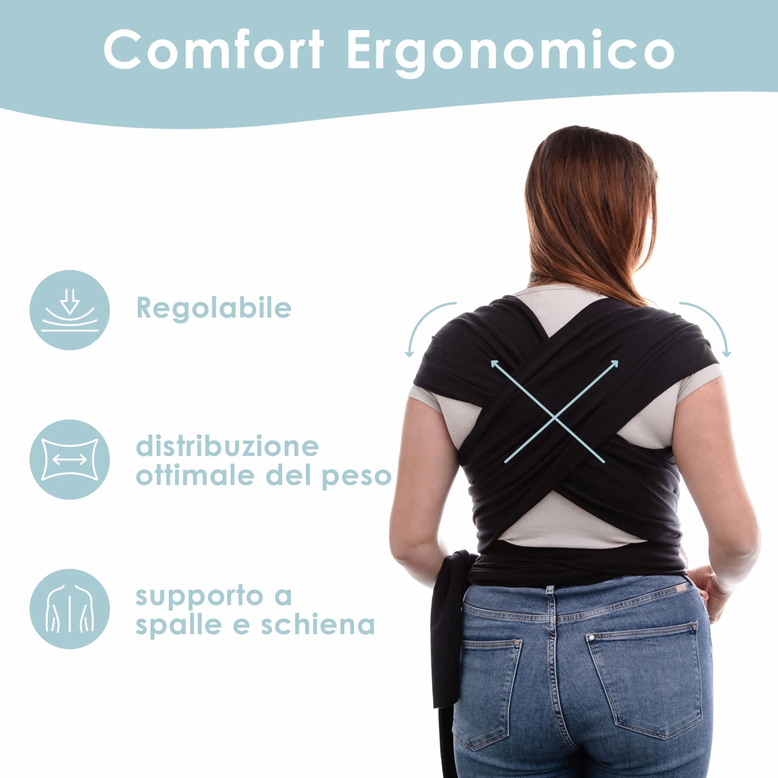 Sleepy Wrap Fascia Neonato Fino a 15 kg - Morbido, Facile da Indossare, Trasporto a Mani Libere, Marsupio Bambino a Fascia Porta Bebé (Nero)