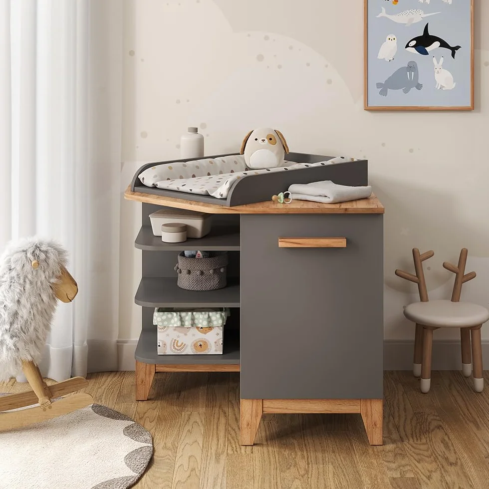VitaliSpa Fasciatoio Malia, Grigio/Artisan, 85 x 85.2 cm con porta, fasciatoio rimovibile per utilizzo come cassettiera angolare