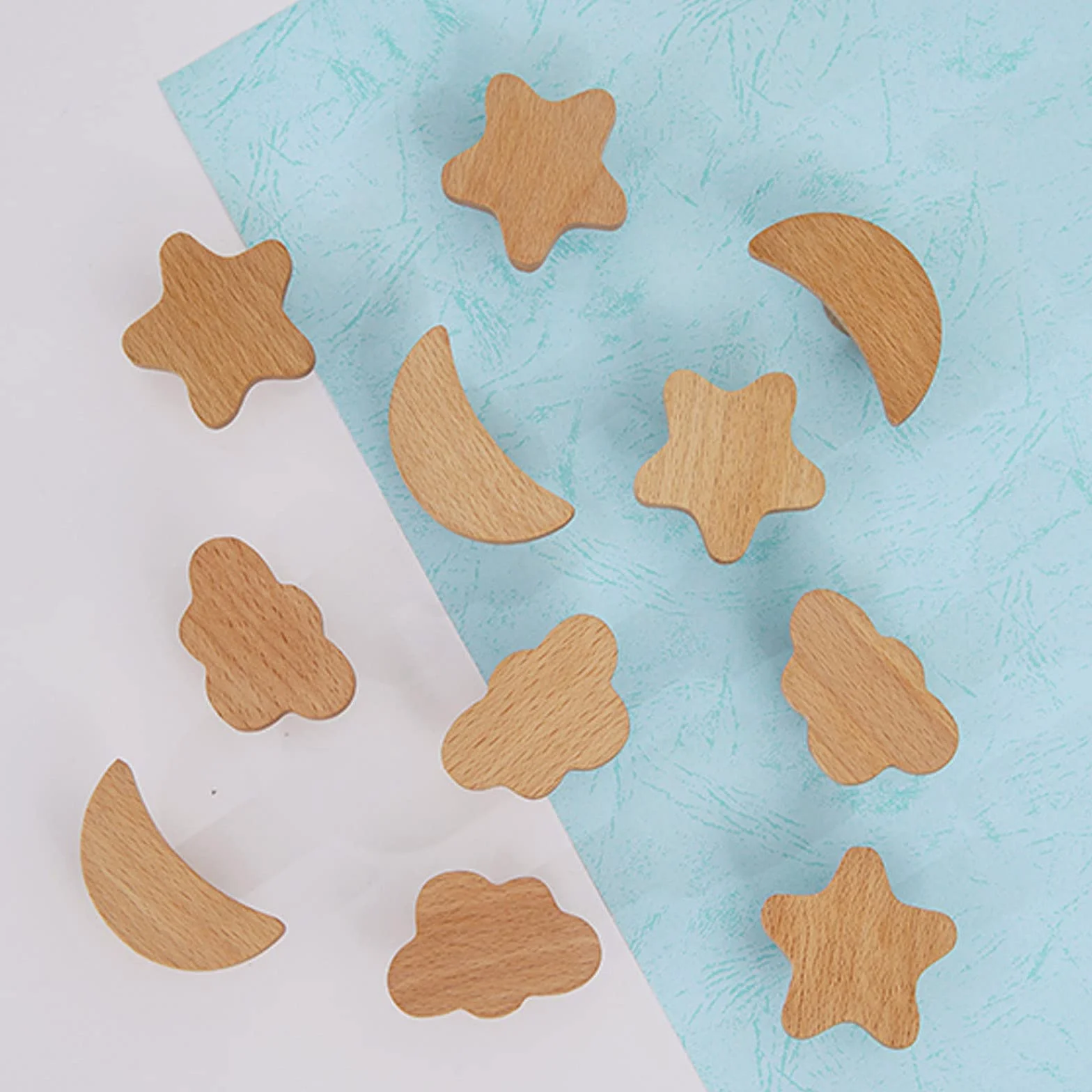 6 x maniglie per mobili in legno originale,maniglie per armadietti da cucina,pomelli e maniglie per camere per bambini,maniglie per cassetti a forma di nuvola dei cartoni animati,Clouds-Rawwood