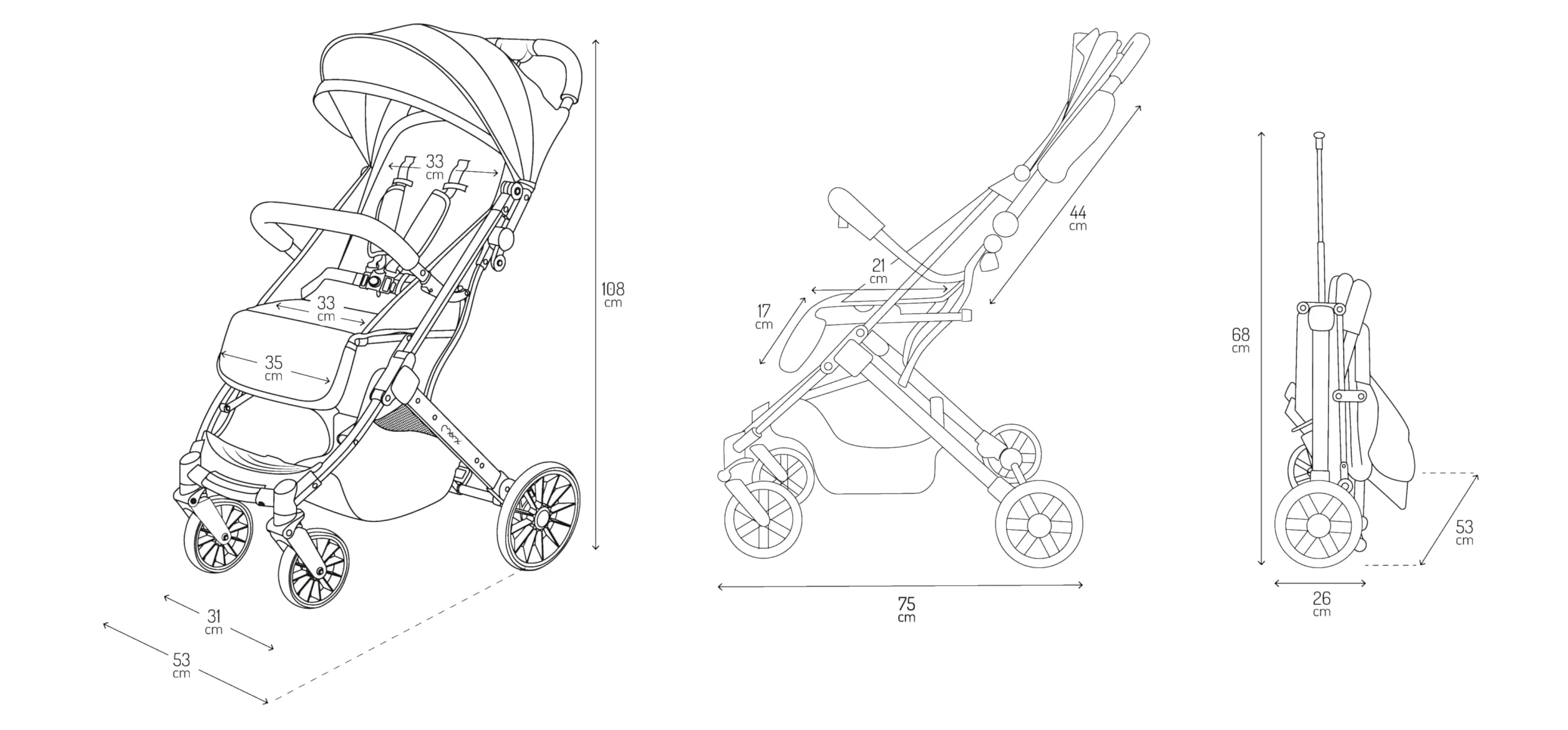 Passeggino MoMi ESTELLE DAKAR a partire da 6 mesi (fino a 22 kg), pieghevole con cintura di sicurezza a 5 punti, cestino porta spesa e funzione di apertura, manico telescopico per il traino