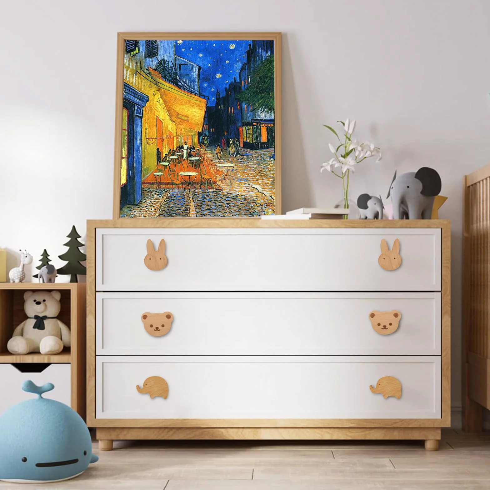 Pomelli per Mobili Bambini, 4 pezzi Pomelli in Legno con motivi animali, Pomelli per Mobili in Legno con Viti, Pomelli per Mobili Bambini Animali, Maniglie Armadio Cameretta, Mobili, Cassetti