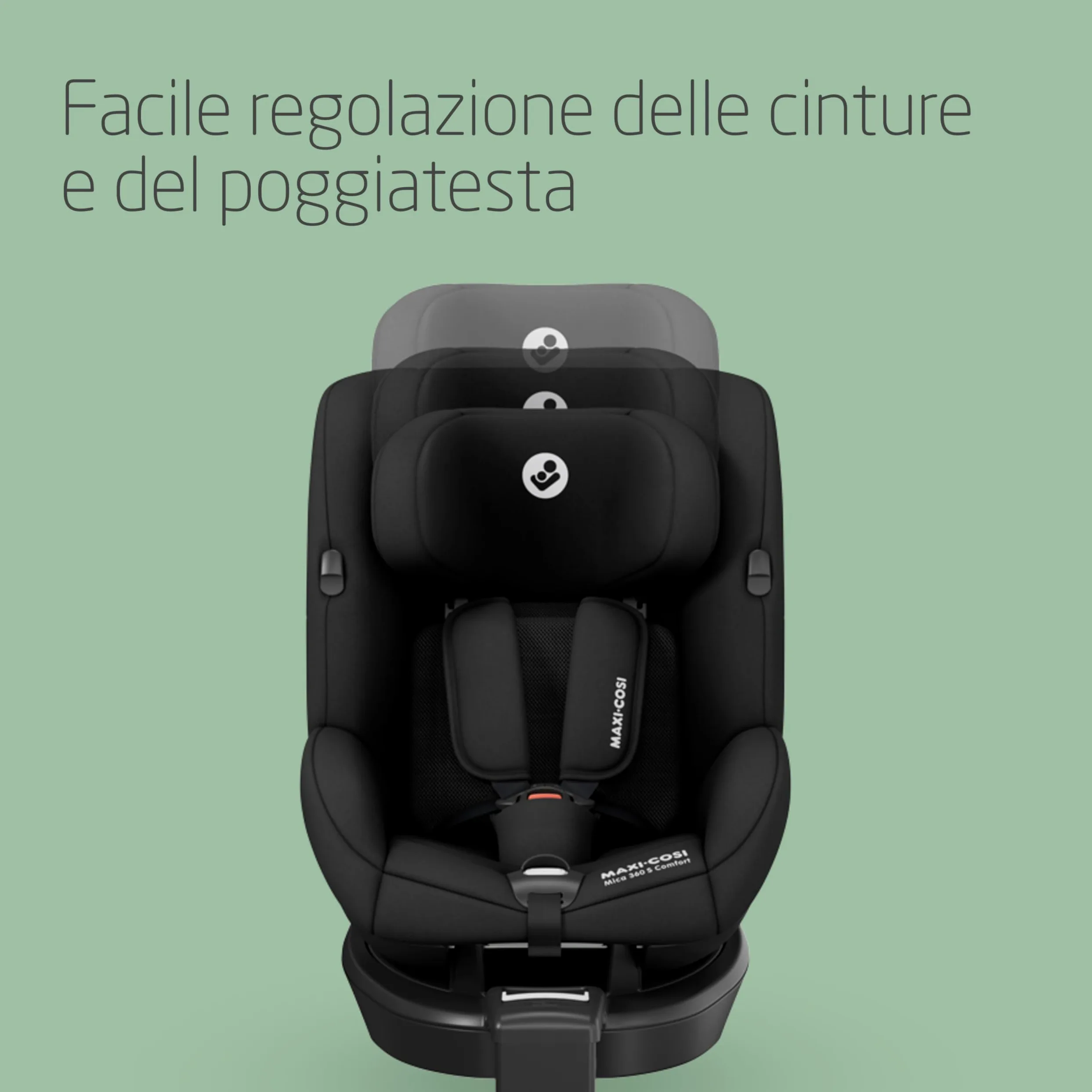 Maxi-Cosi Mica 360 S Comfort, Tessuti Traspiranti, Seggiolino Auto Girevole 360, 0-4 Anni (40-105 cm), Rotazione FlexiSpin, 5 Posizioni Reclinate, Protezione G-CELL, Ganci per Cinture, Authentic Black