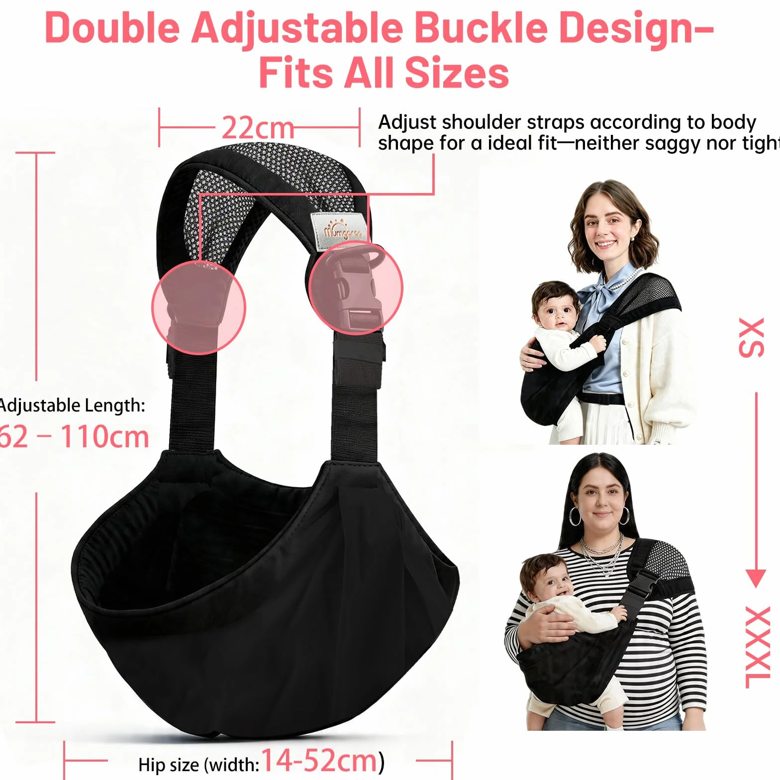 Fascia Porta Bebe, Fascia Neonato Ergonomica con Cintura di Supporto Ampliata e Migliorata, Regolabile ed Estensibile, Multifunzionale per Viaggi e Uscite, per Bambini da 0 a 36 Mesi (Nero)
