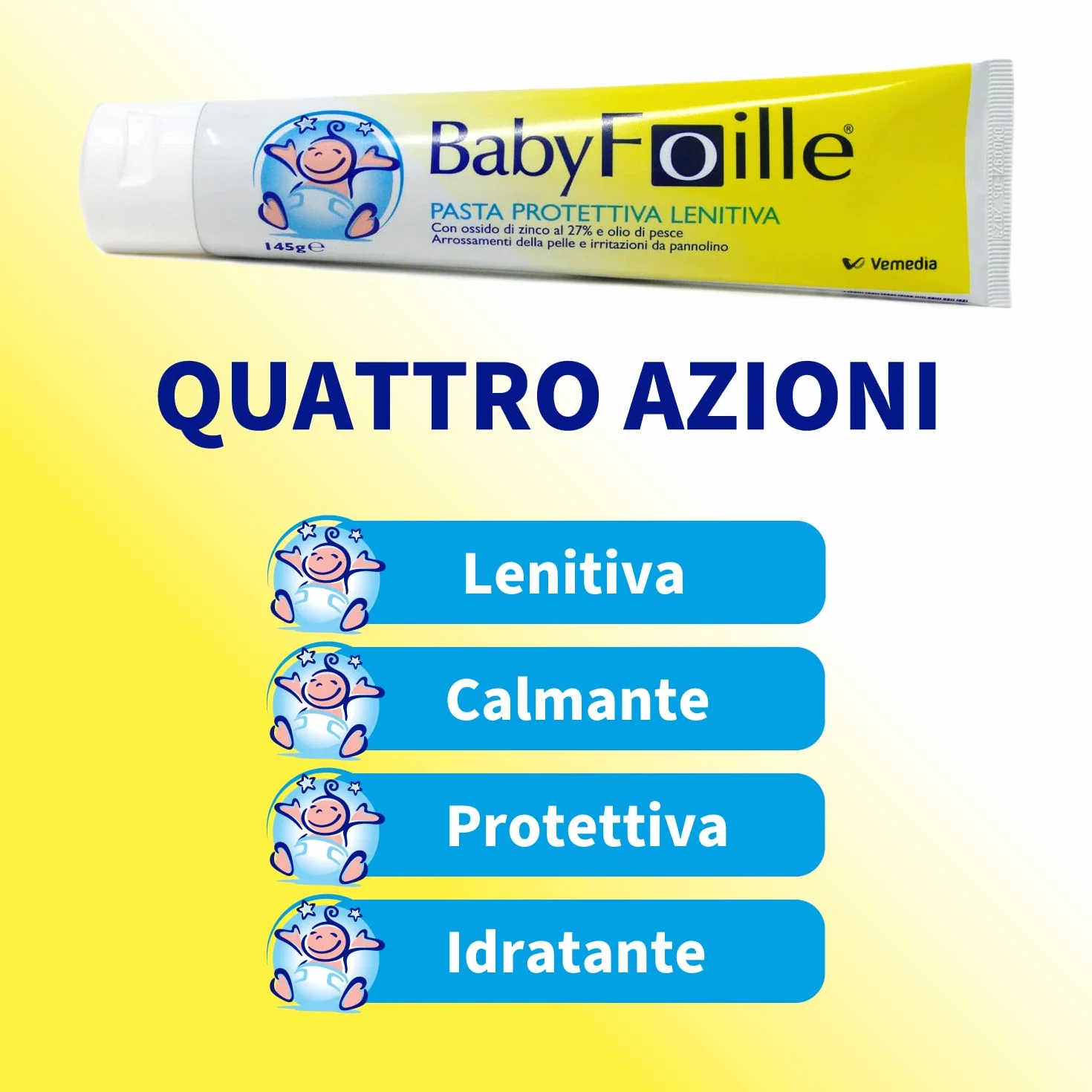 Foille Baby Pasta protettiva lenitiva neonato arrossamenti pelle irritazione pannolino Ossido di Zinco Olio di Pesce 2x145g