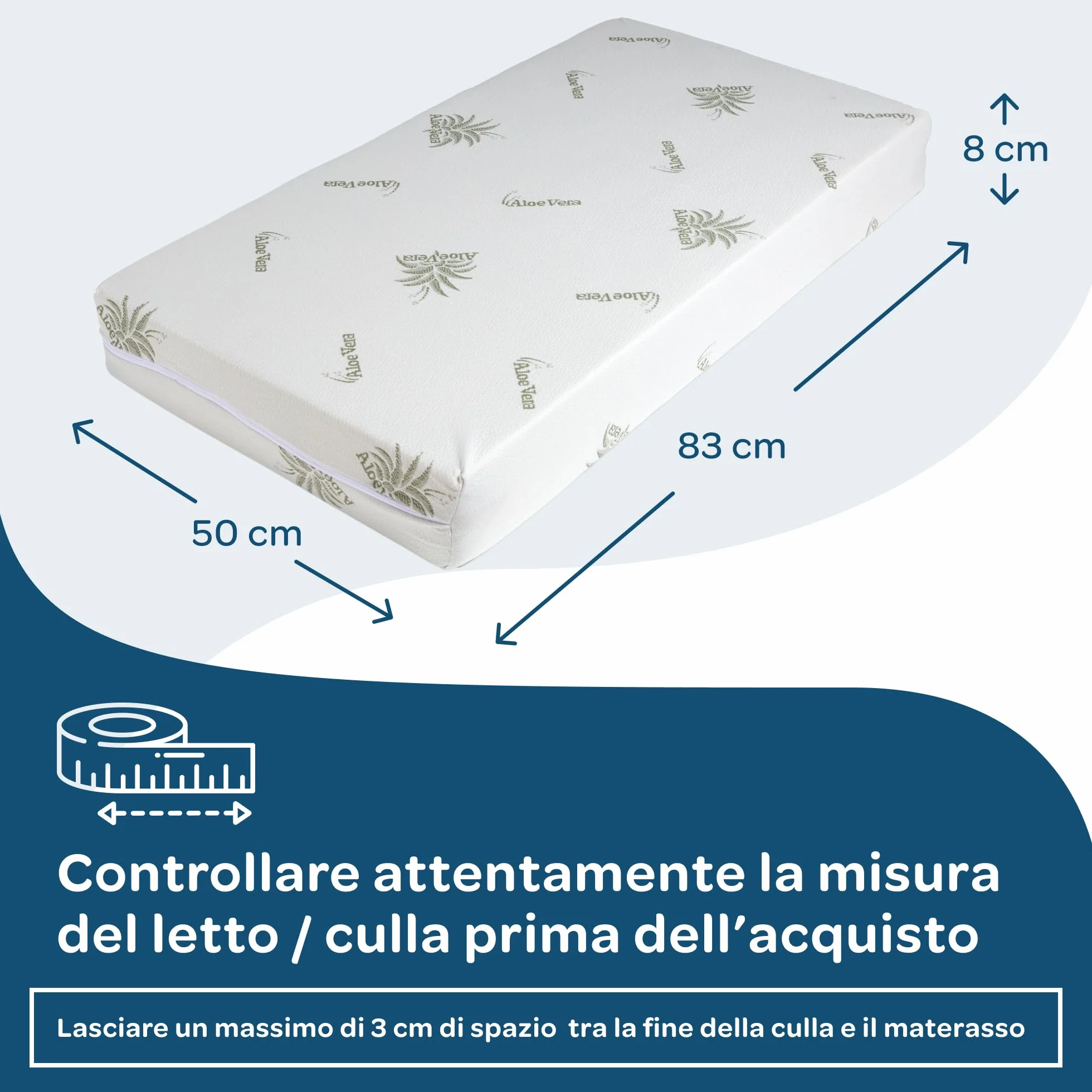 DOLCI SOGNI Materasso Culla Neonato 50x83 cm Next to Me Chicco OEKO-TEX CertiPUR Aloe Vera Lavabile